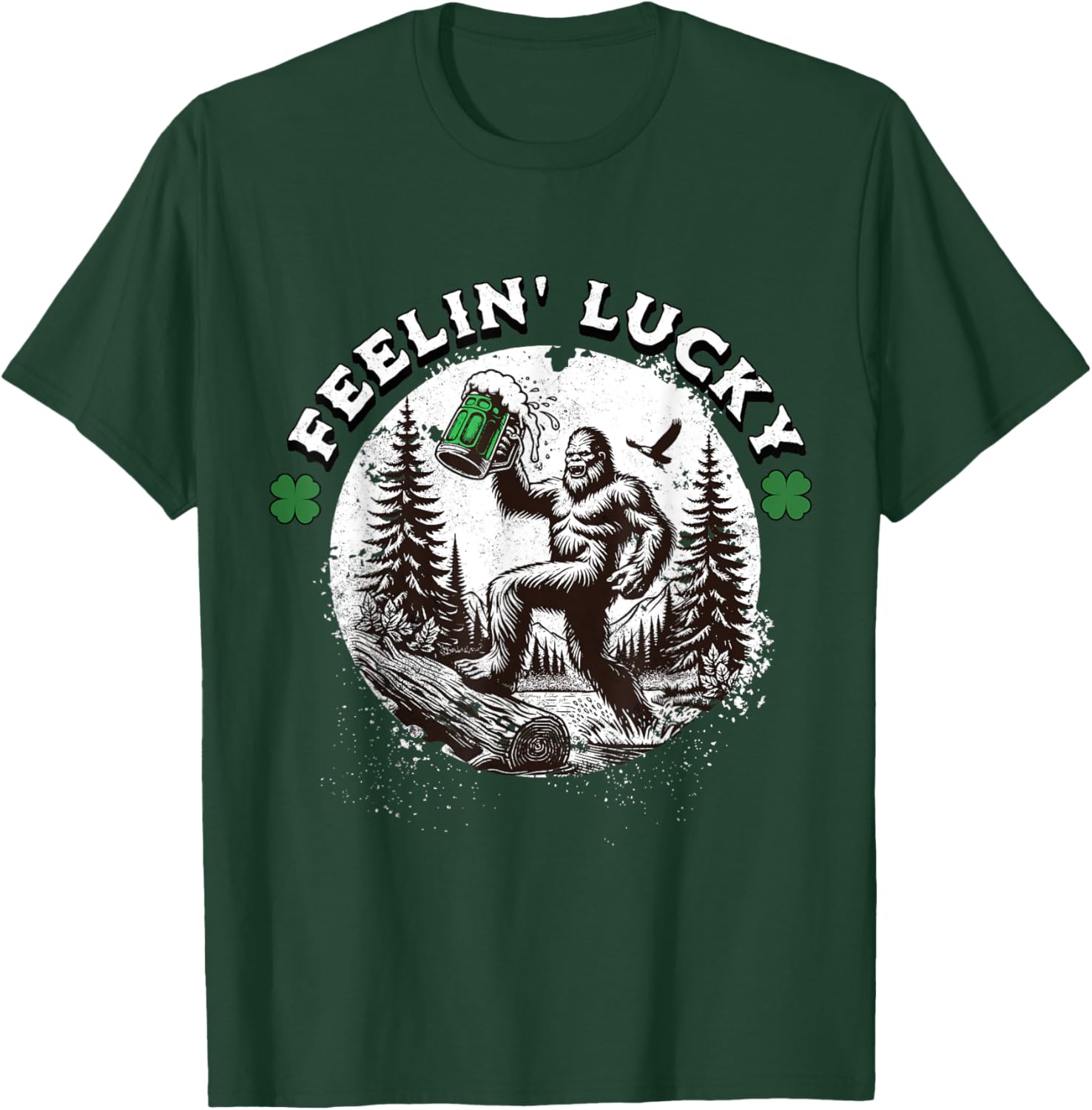 Bigfoot St Patricks Day T-Shirt with Lucky Green Shamrocks Design - 2