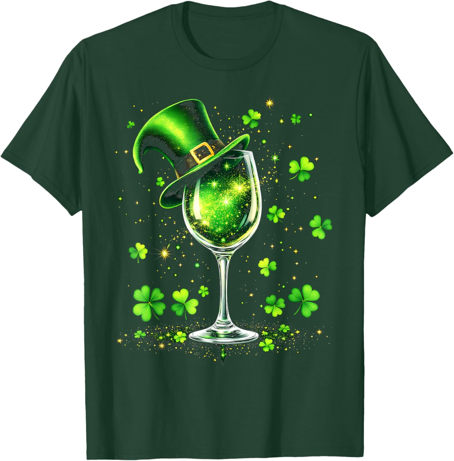 St Patricks Day Shamrock Wine Glass and Leprechaun Hat T-Shirt - 16