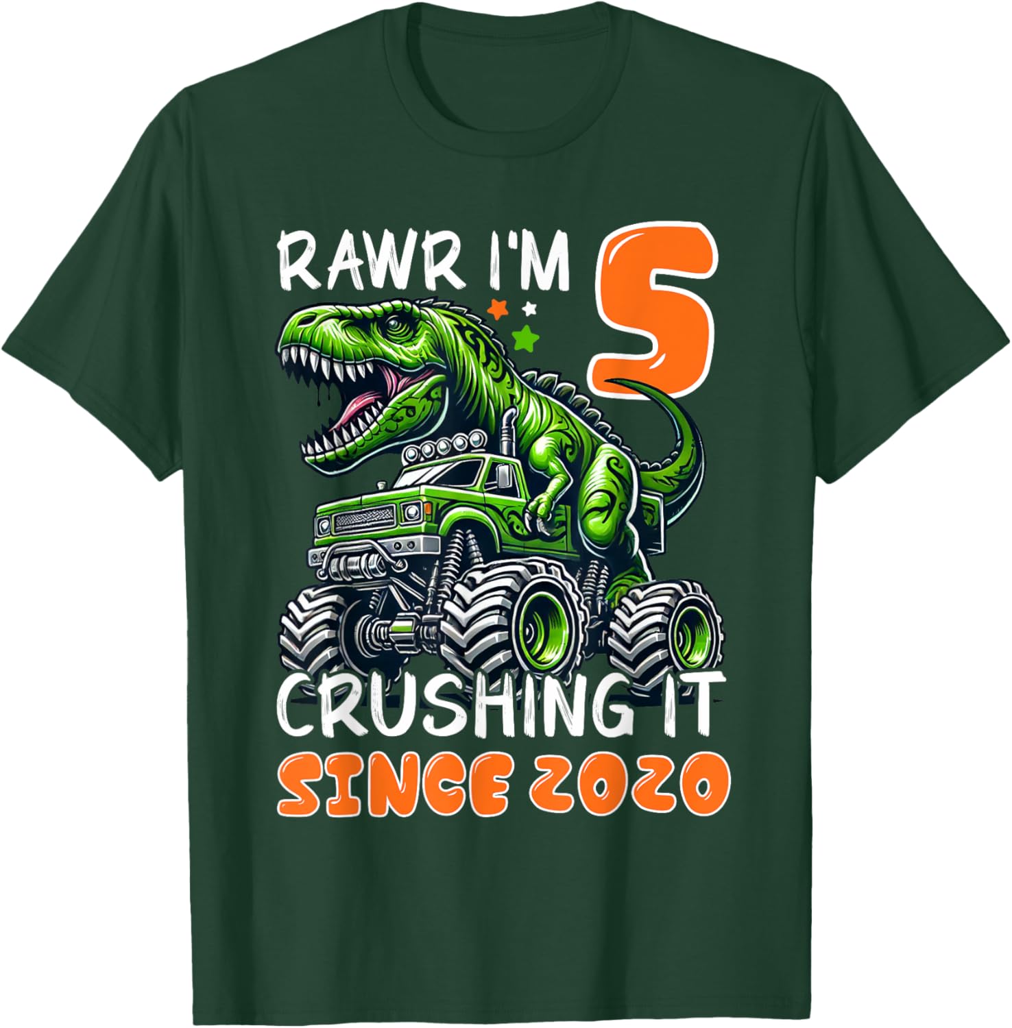 5th Birthday Monster Truck Dinosaur T-Shirt for Boys Rawr I'm 5 Fun! - 6
