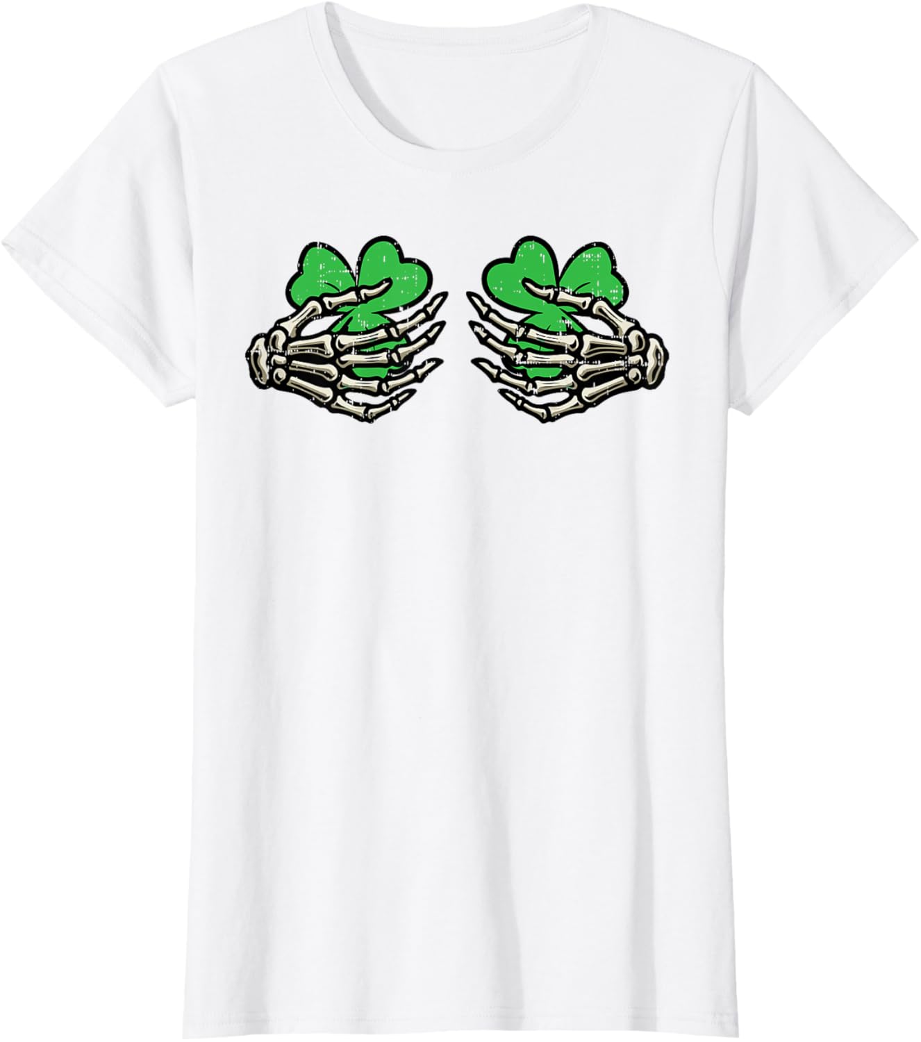 St Patricks Day Skeleton Hand Clover T-Shirt for Women - Fun Saint Patty's Style - 21
