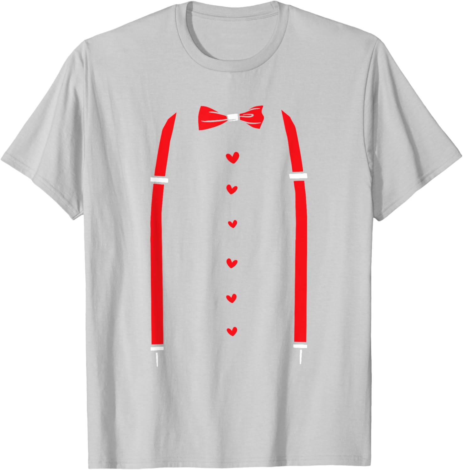 Valentine's Day Red Suspenders Bow Design T-Shirt for Men and Women - 21