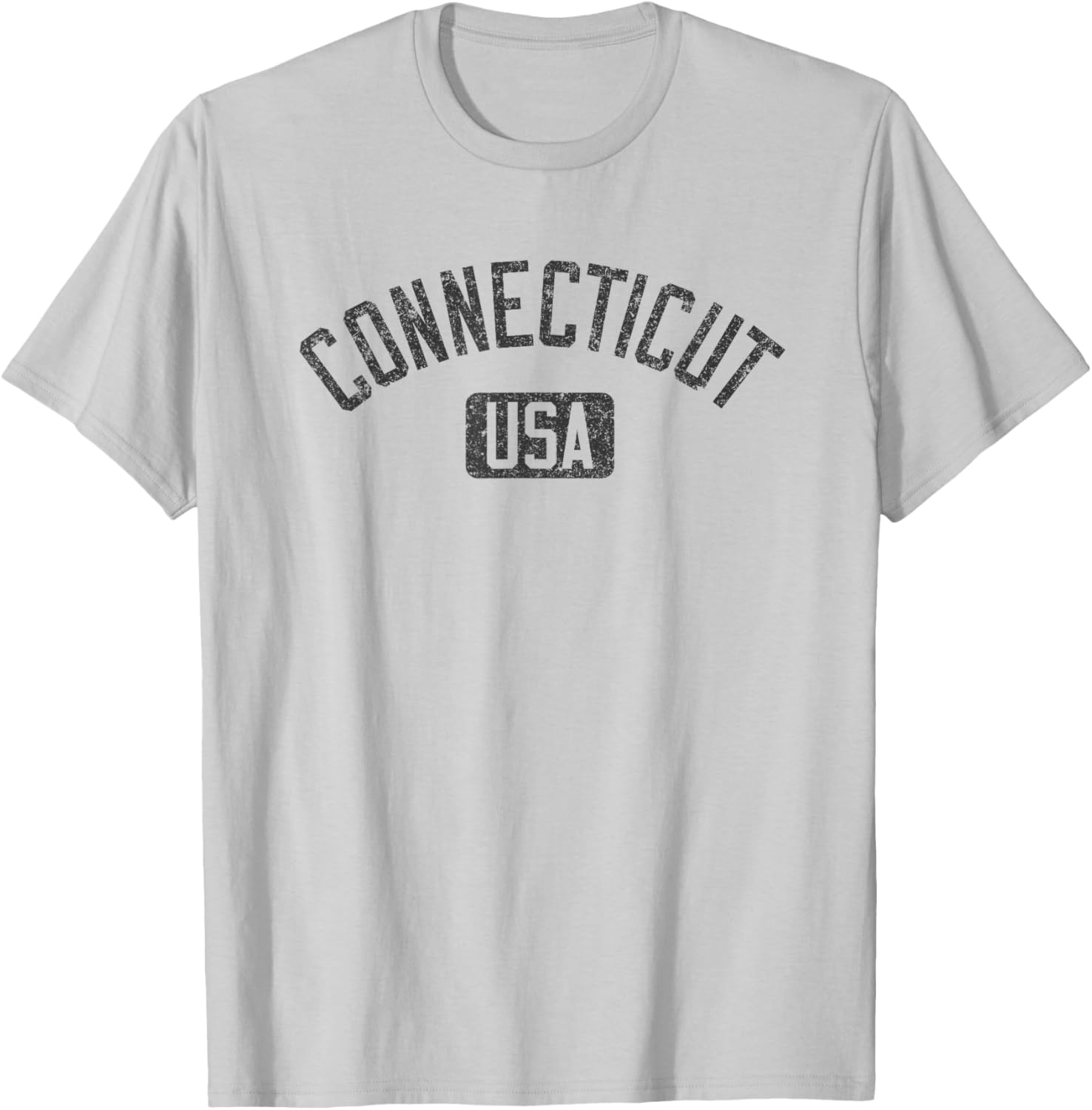 Connecticut Arched Text Distressed Black Print T-Shirt for Casual Style - 13