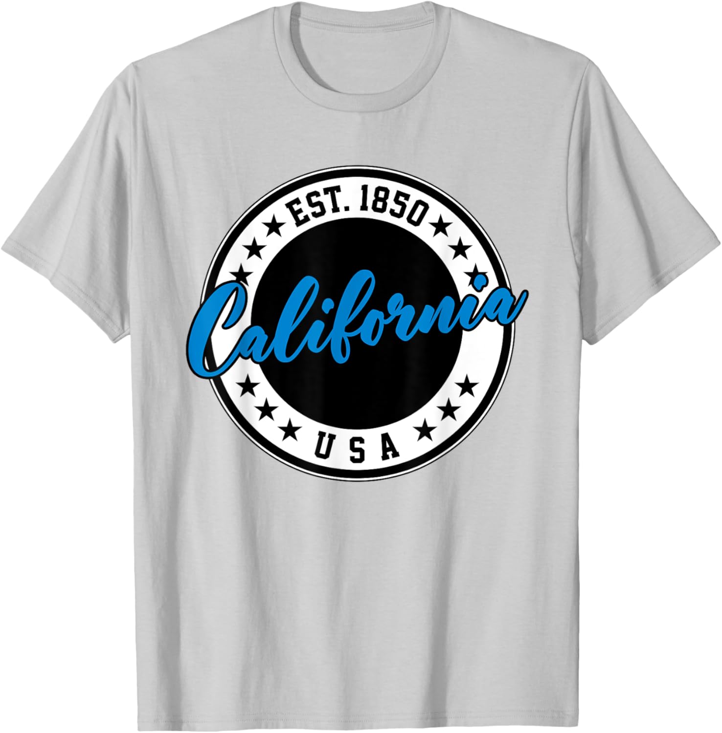 California USA Script Circle Blue Text T-Shirt for Casual Style - 12