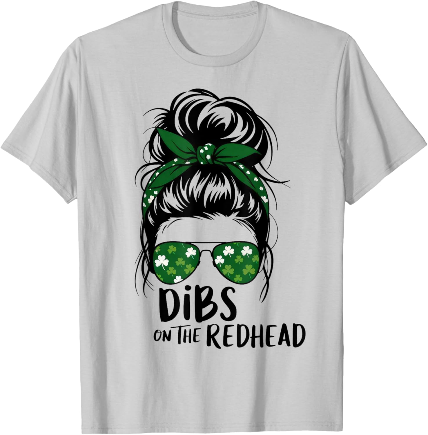 St Patricks Day Messy Bun Shamrock Redhead Dibs T-Shirt for Fun Celebrations - 8