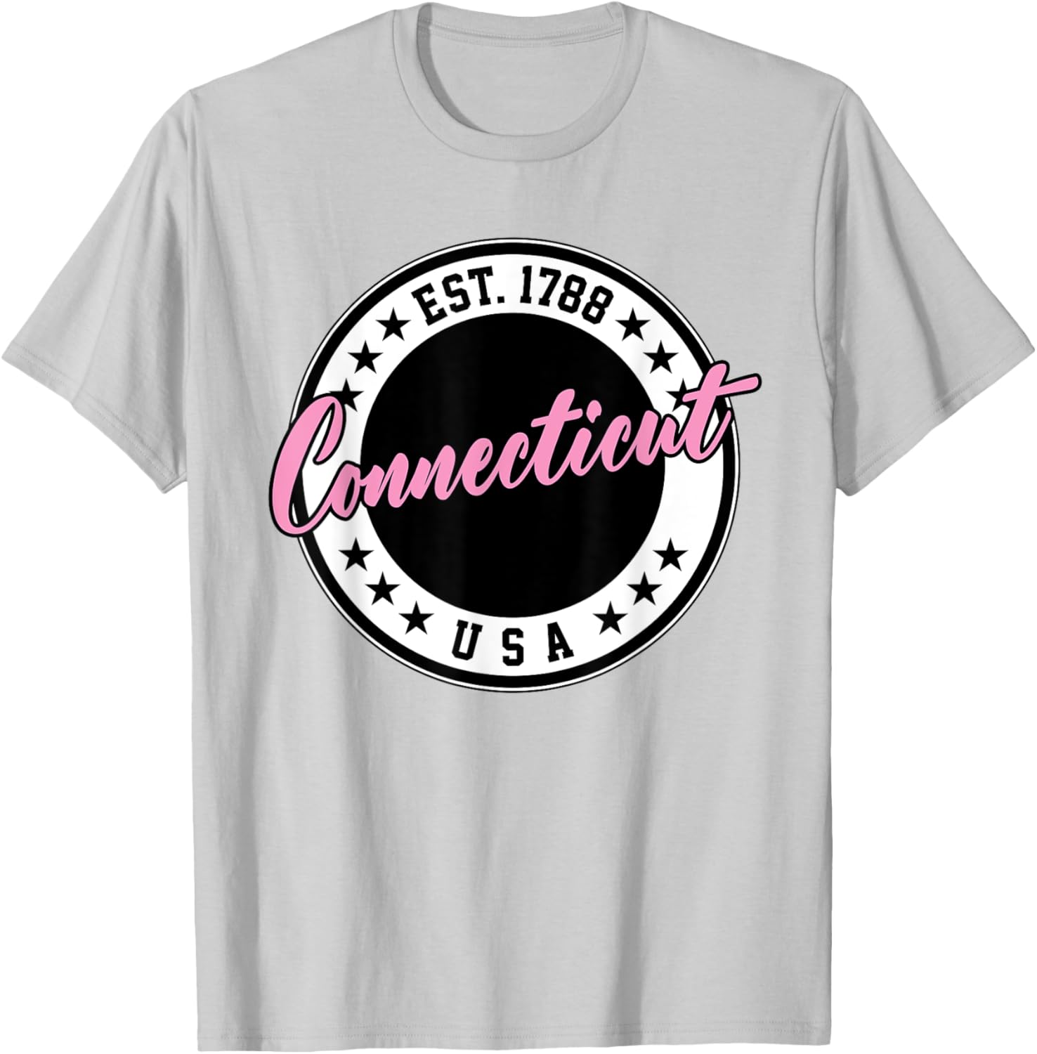 Connecticut Script Circle Pink Text T-Shirt for Casual Style and Comfort - 8