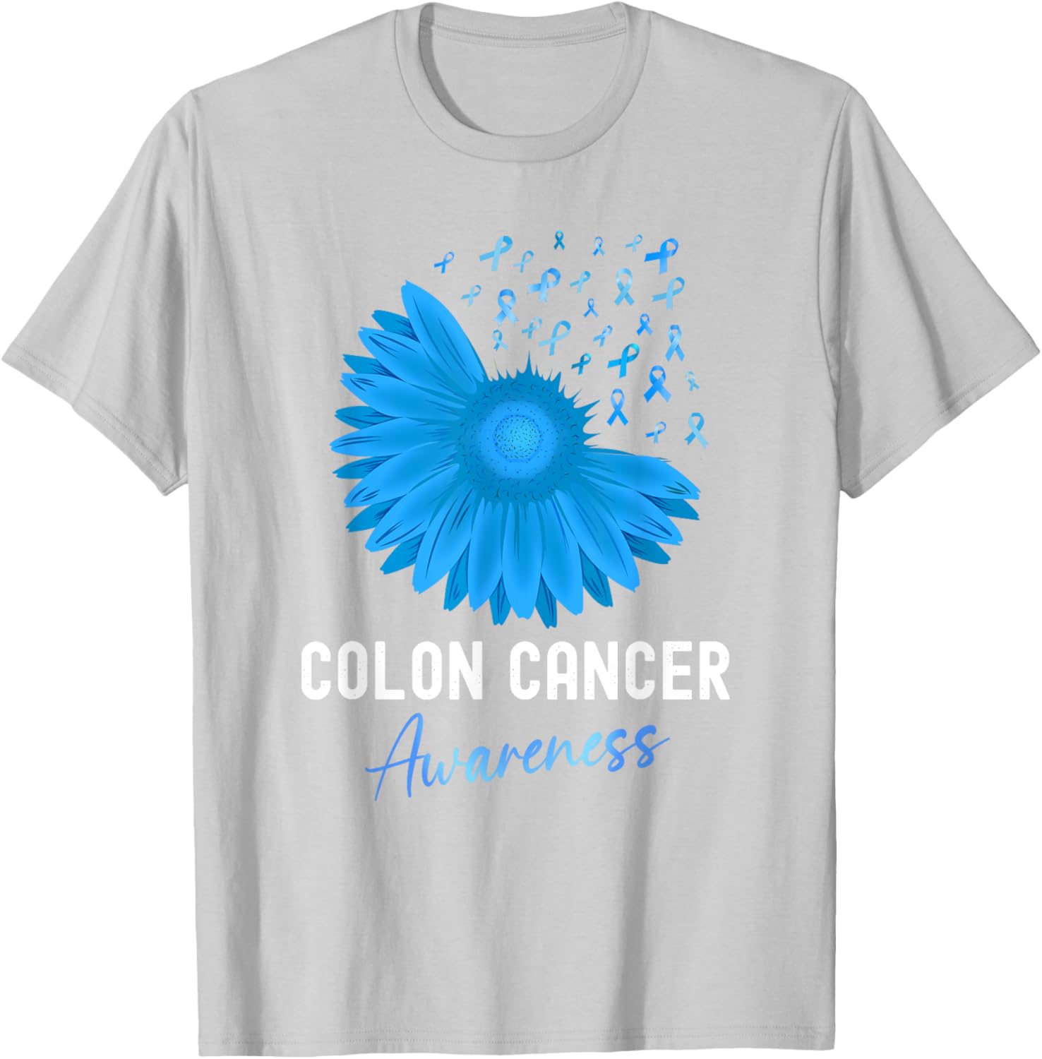 Colorectal Cancer Awareness Blue Ribbon Sunflower T-Shirt for Support - 23