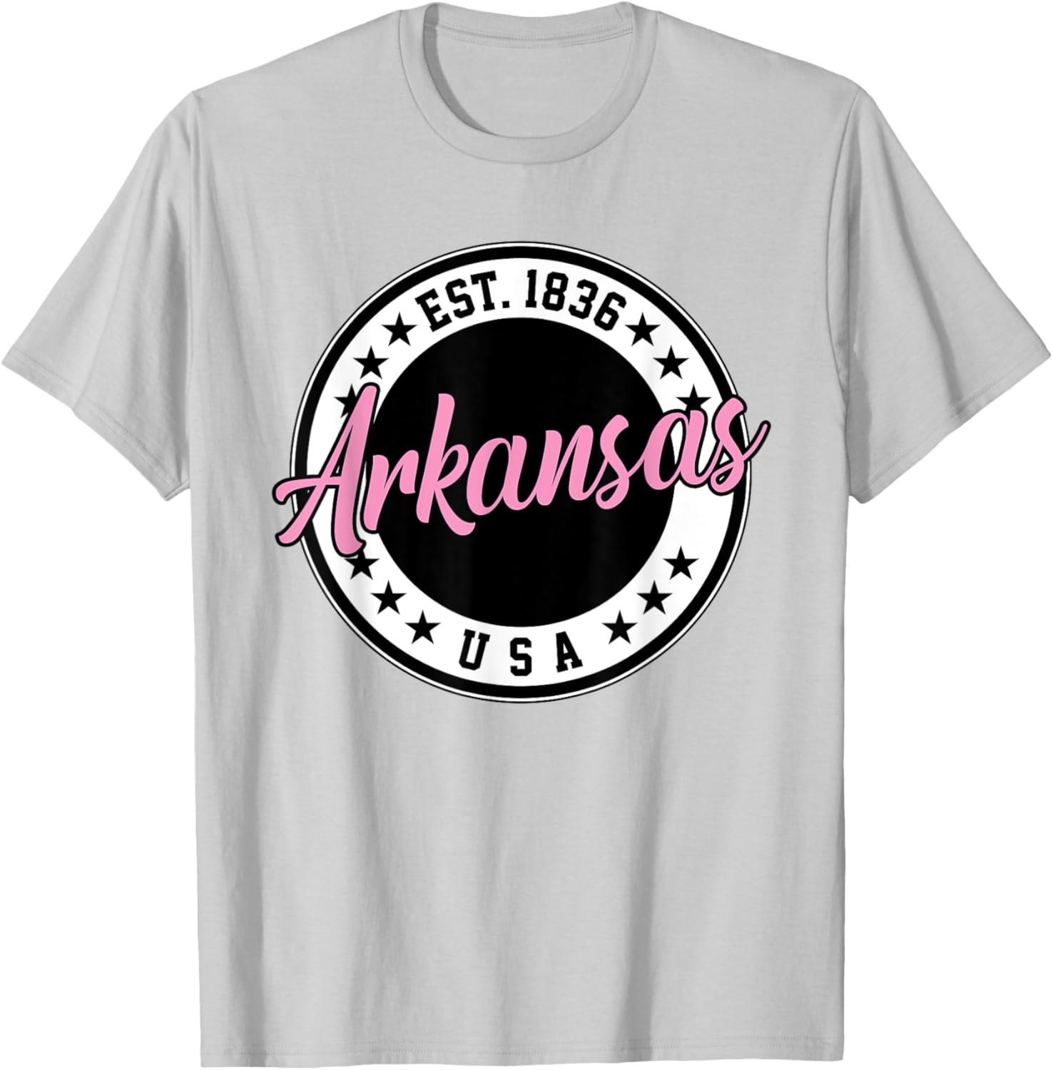 Arkansas Script Circle Pink Text T-Shirt for Stylish Comfort - 15