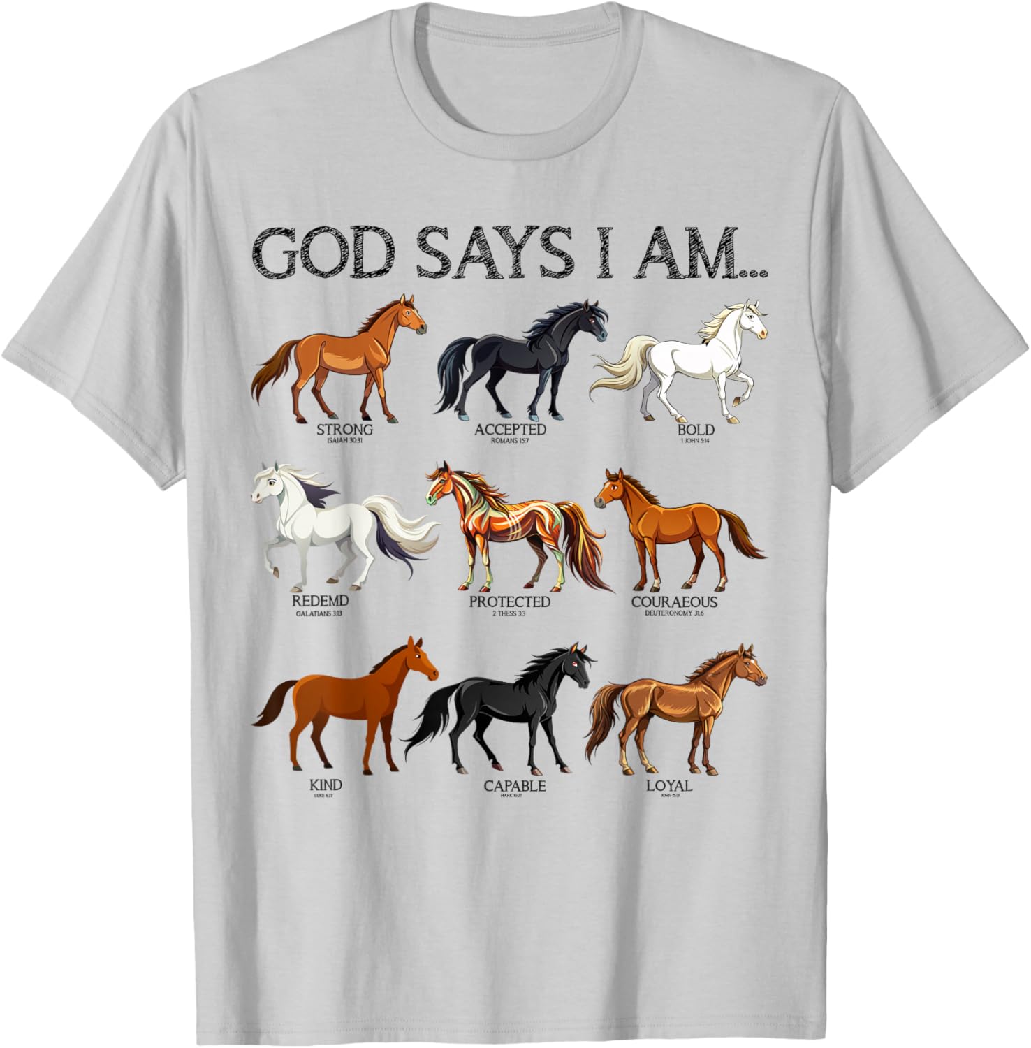 Cute Christian Teen Girl T-Shirt with Jesus and Horses Love Design - 3