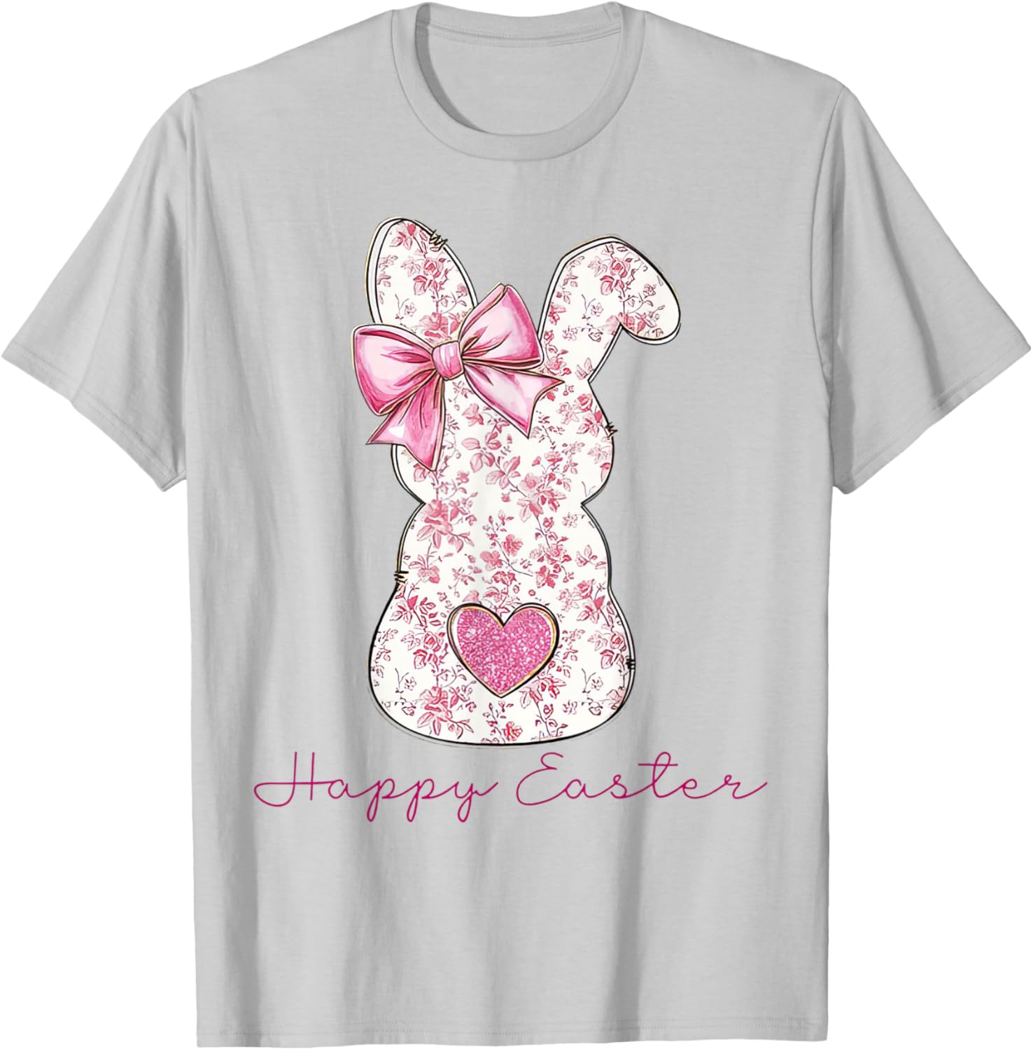 Happy Easter Pink Floral Bunny T-Shirt for Girls and Women - 6