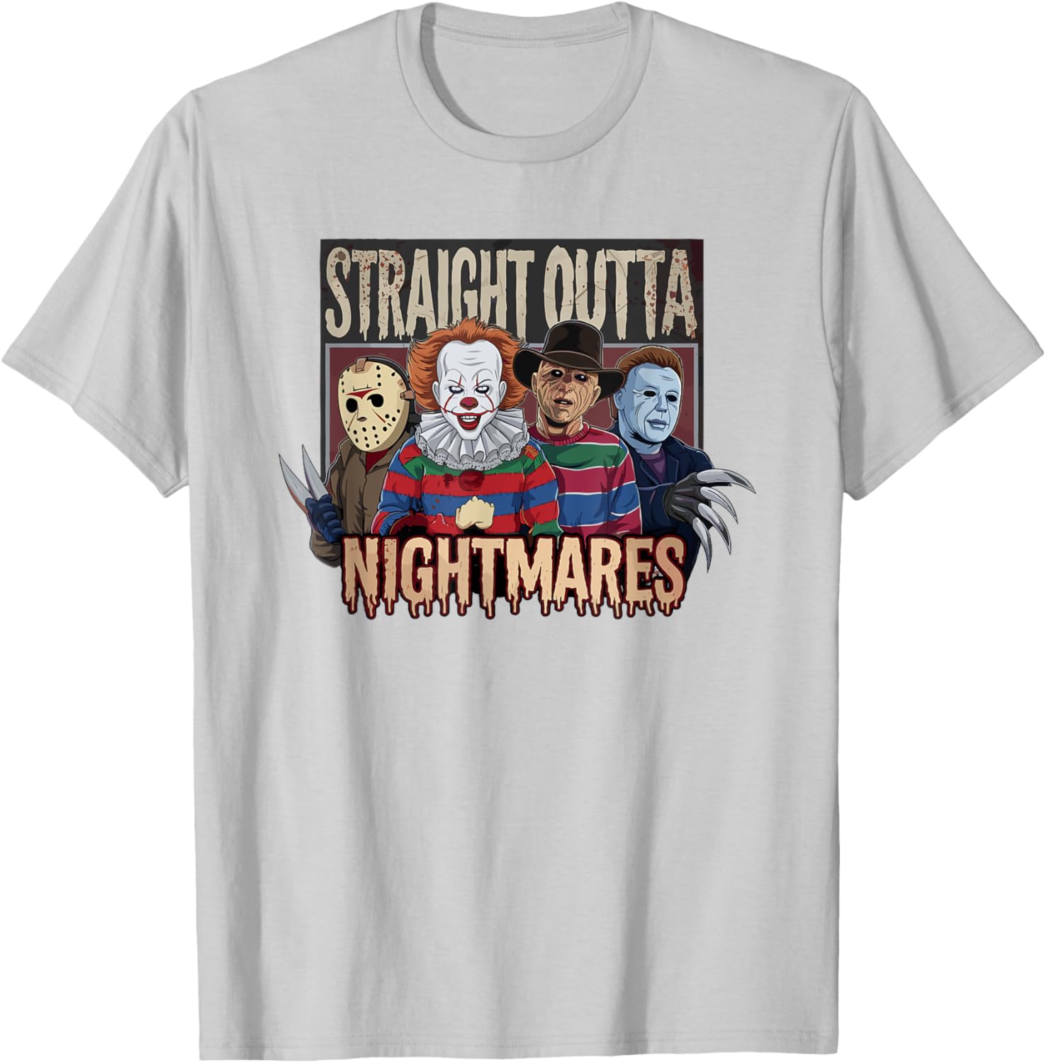 Vintage Horror Halloween Scary T-Shirt Straight Outta Nightmares Fun - 4