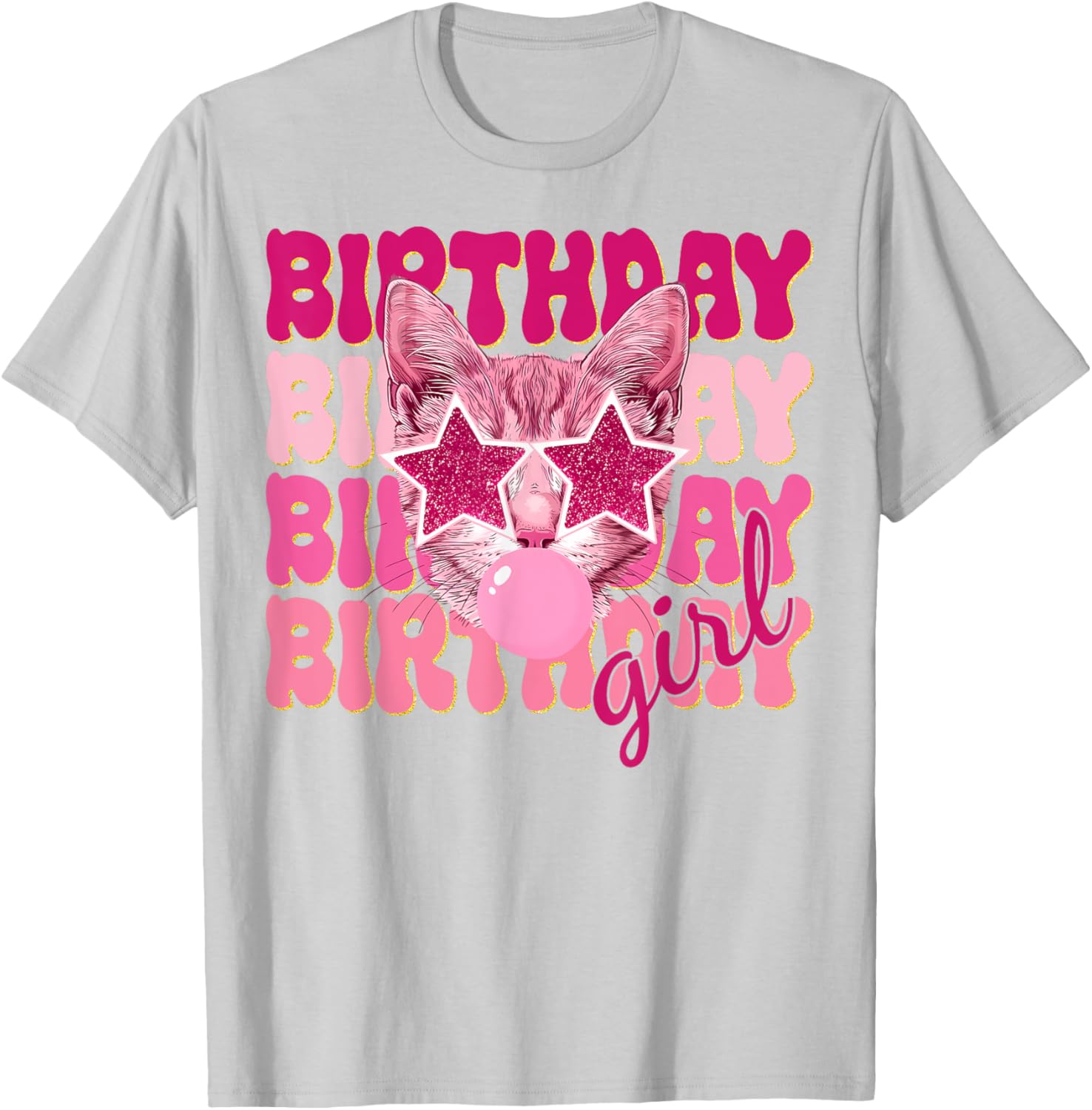 Birthday Girl Cat Bubble Blowing T-Shirt for Women Teens and Kids - 12