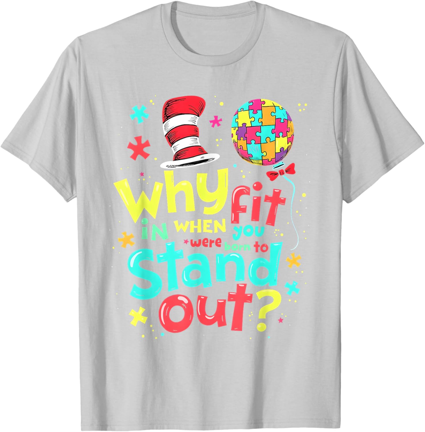 Autism Awareness Cool Cat in the Hat T-Shirt for Doctors and Teachers - 4