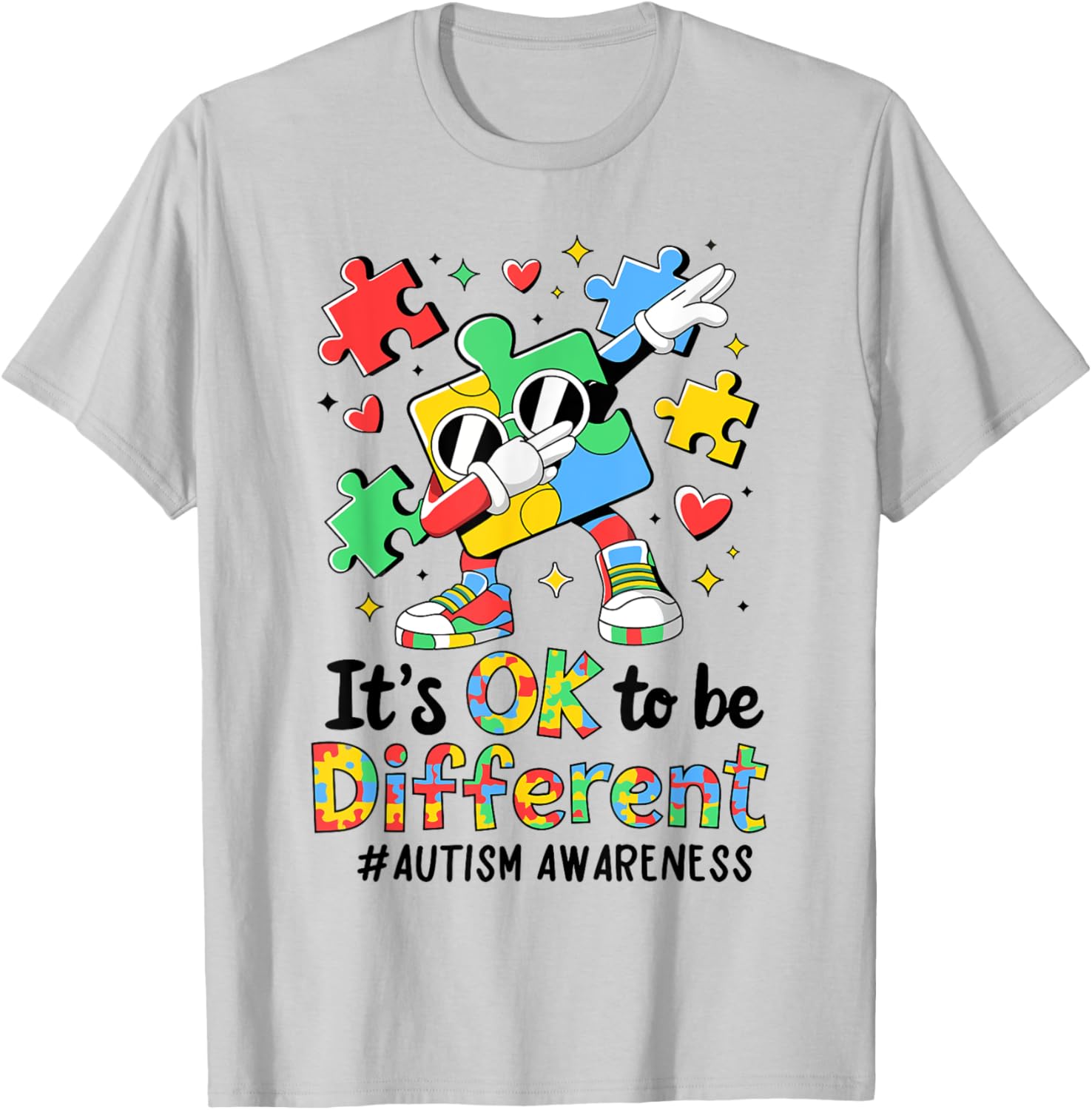 Autism Awareness Dabbing Puzzle Piece T-Shirt It's Okay To Be Different - 1