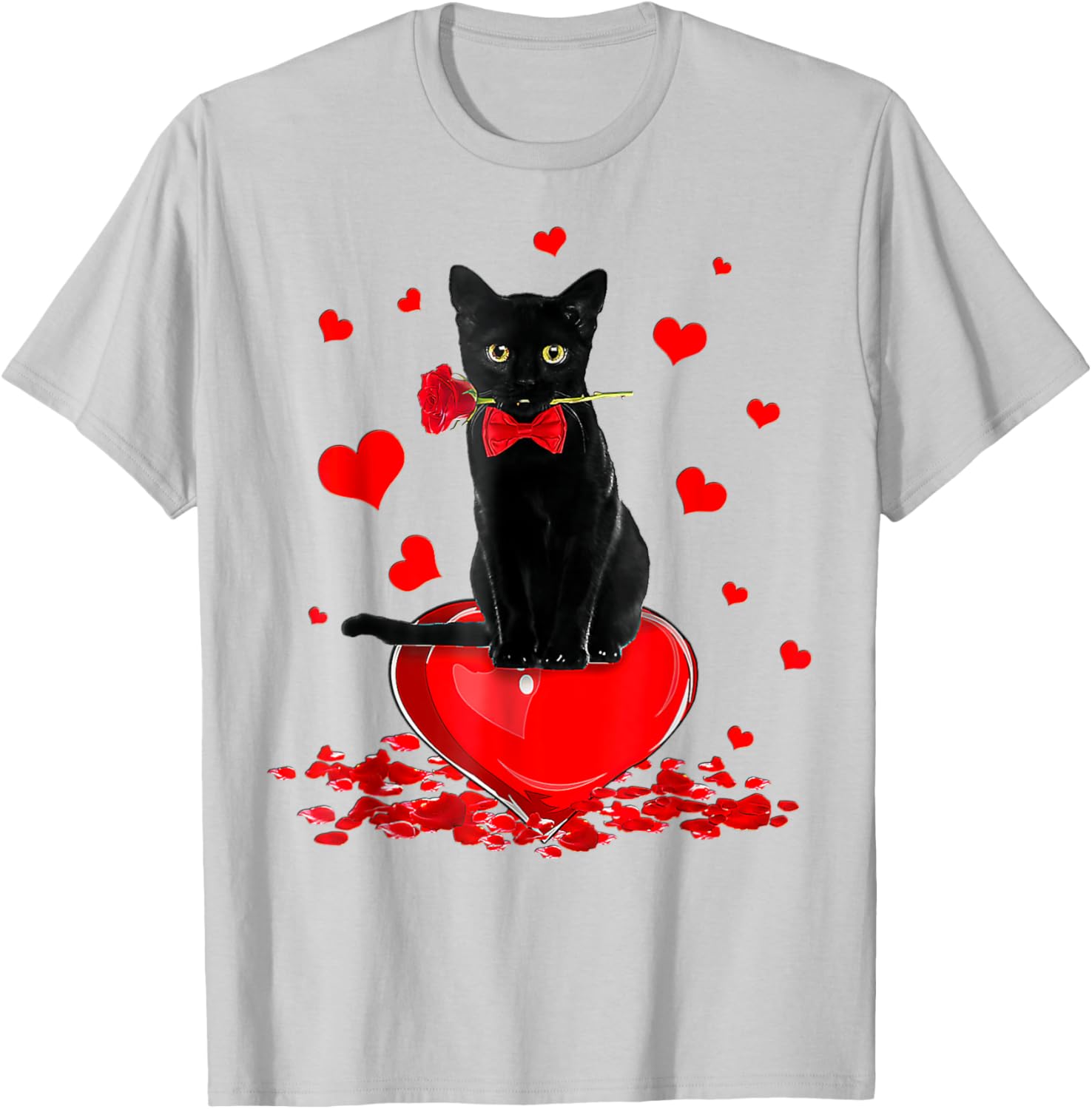 Cute Black Cat Valentine's Day Hearts T-Shirt for Cat Lovers - 20