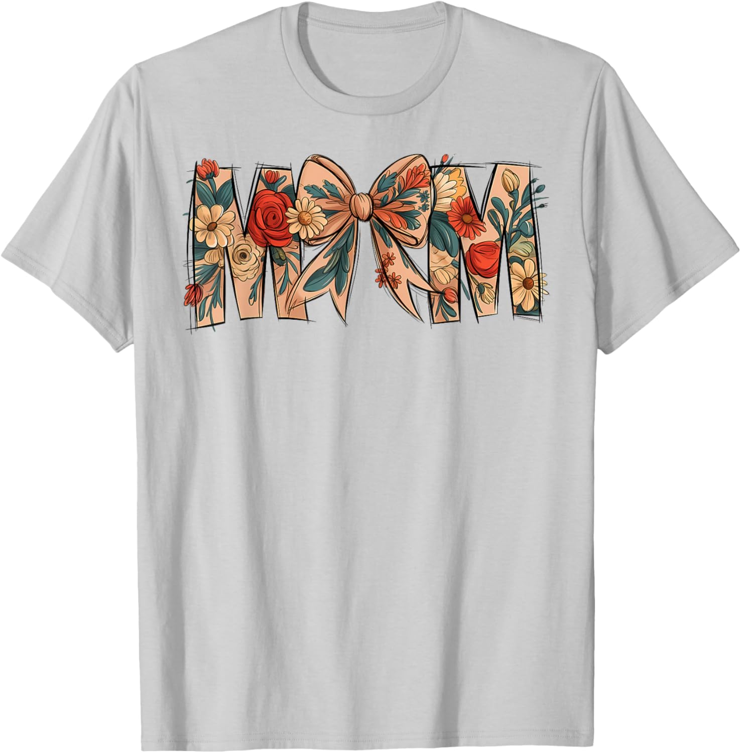 Charming Floral Coquette Bow T-Shirt for Moms on Mother's Day - 25