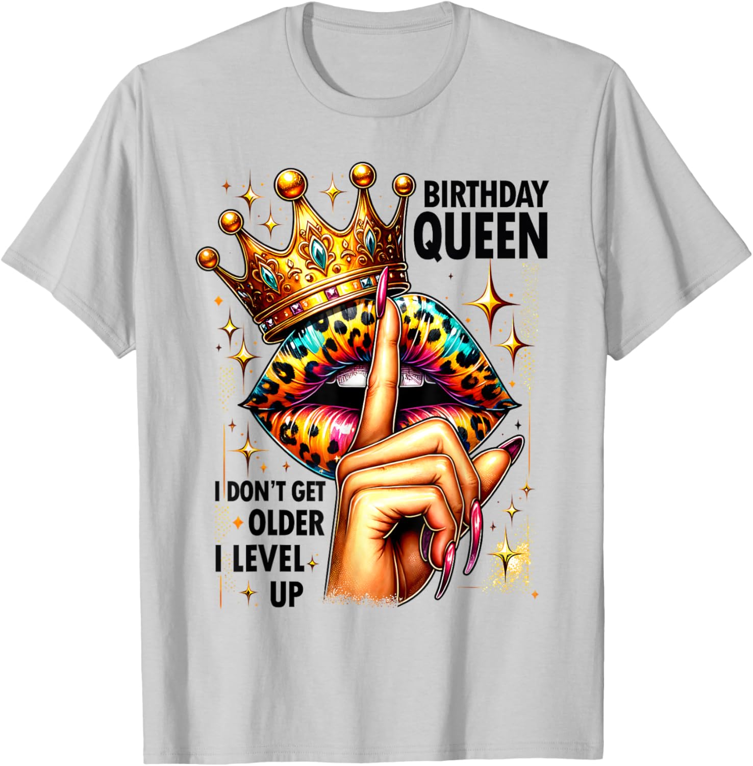 Crown Lips Birthday T-Shirt: Level Up Queen Party Style for Her - 8