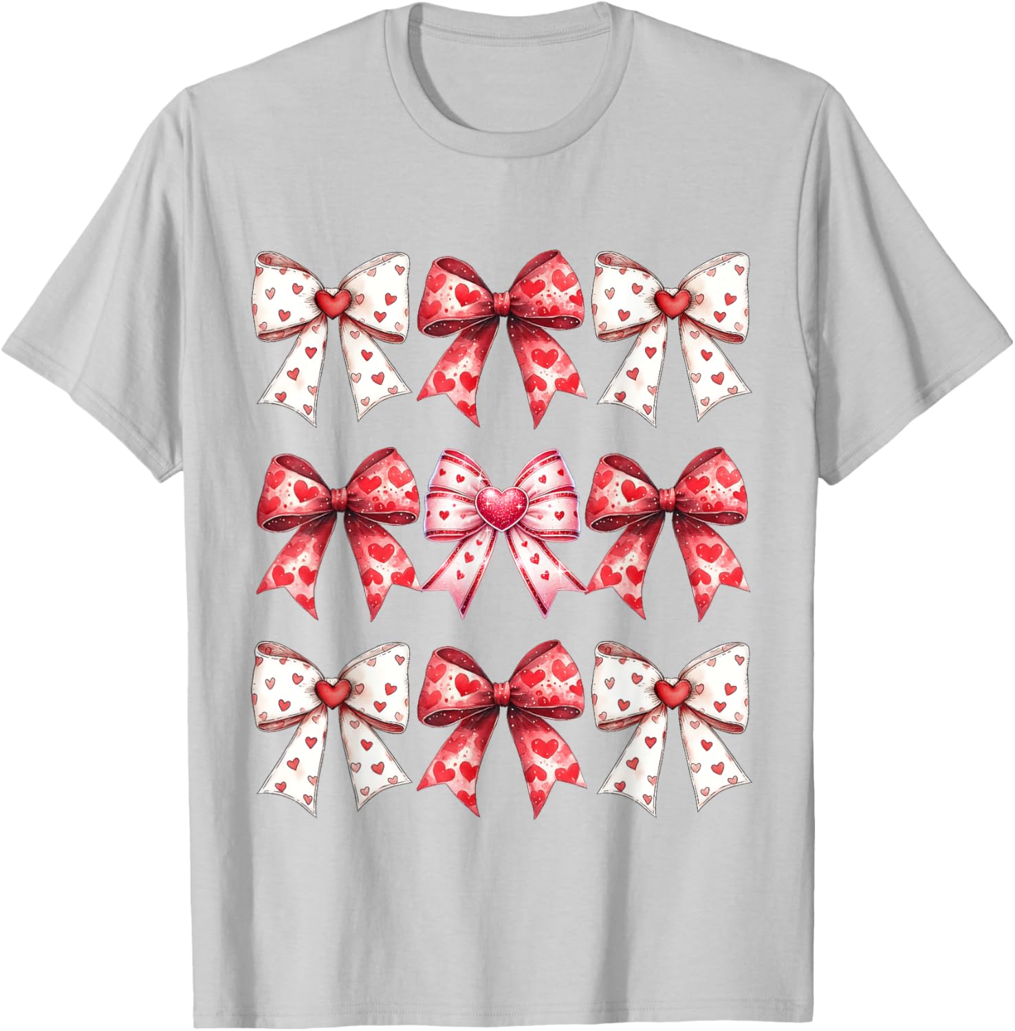 Valentine's Day Heart Coquette Bow Ribbons T-Shirt for Women and Girls - 19