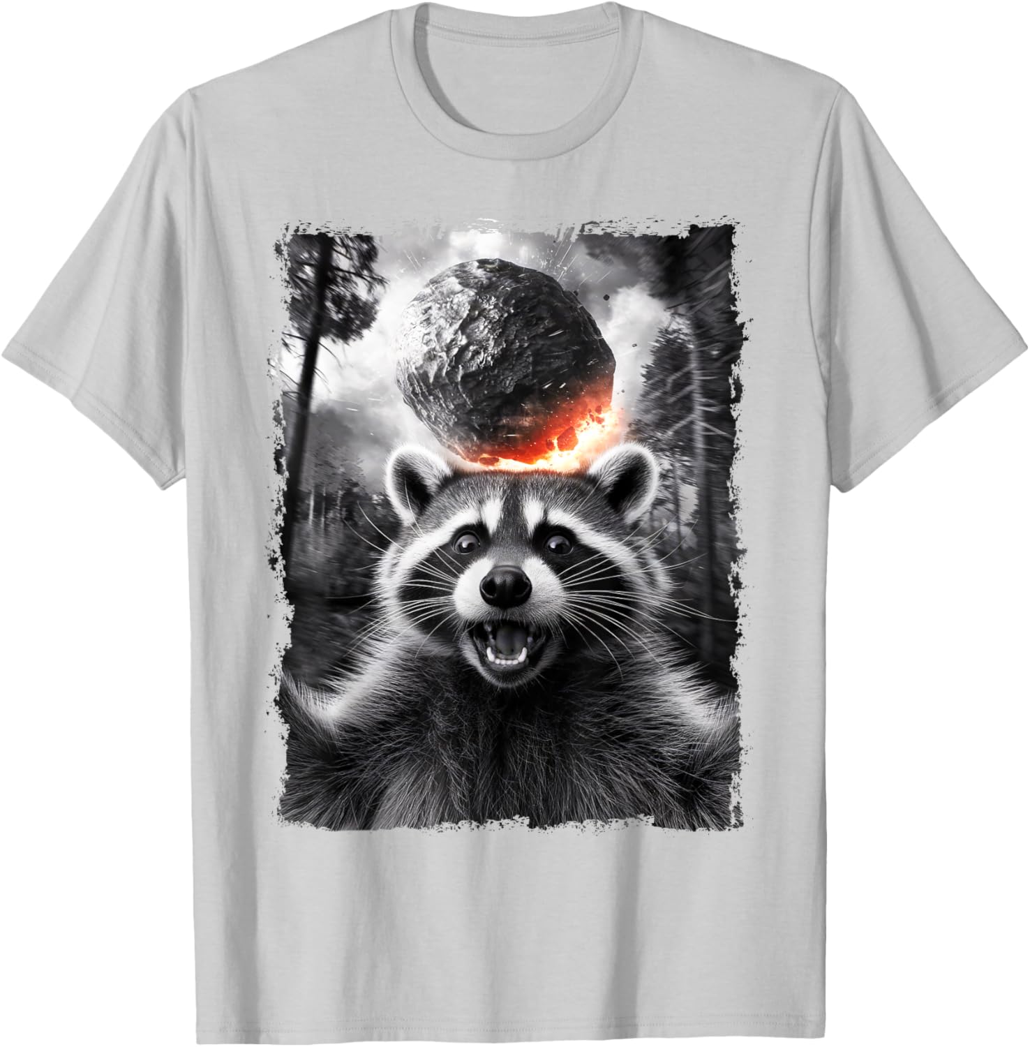 2024 Raccoon Asteroid Impact Selfie Photo T-Shirt for Fun Earth Lovers - 15