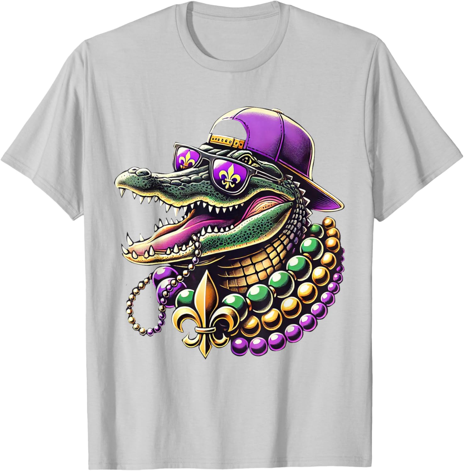 Unisex Mardi Gras T-Shirt - Cartoon Pattern Black Short Sleeve Tee - 15