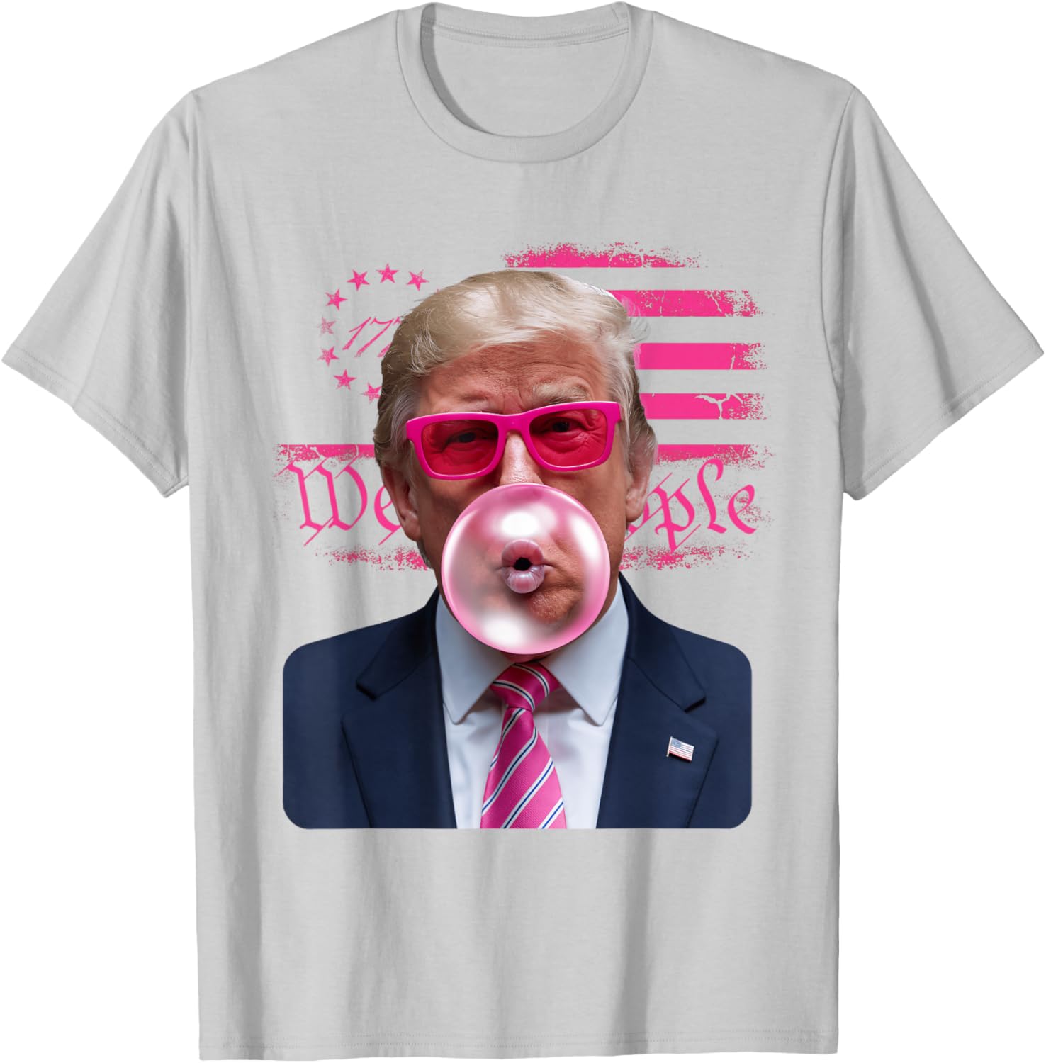 Trump Pink Glasses Bubble Gum 4th of July American Flag T-Shirt - 12