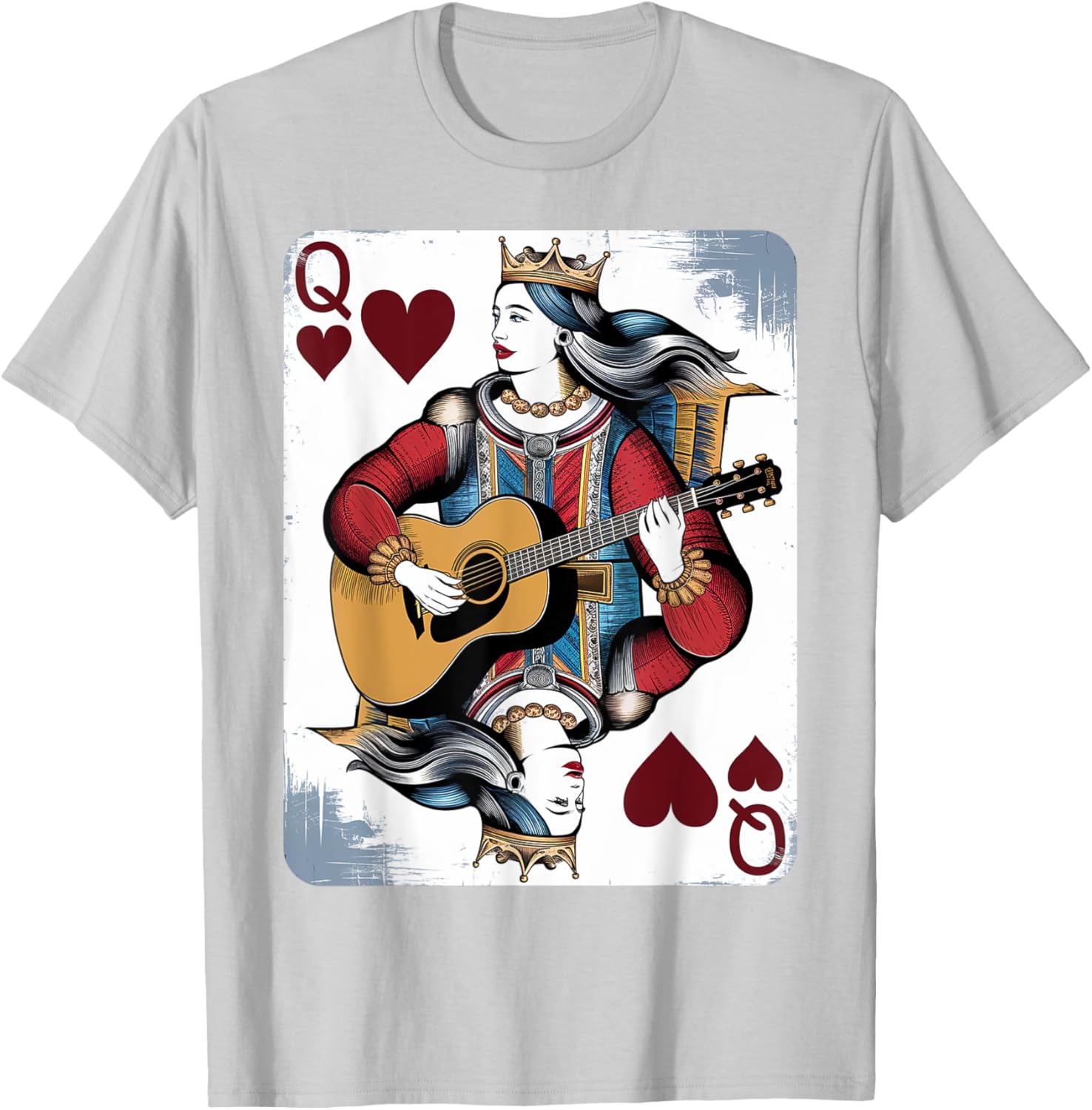 Vintage Queen of Hearts Guitarist T-Shirt for Music and Card Game Lovers - 21
