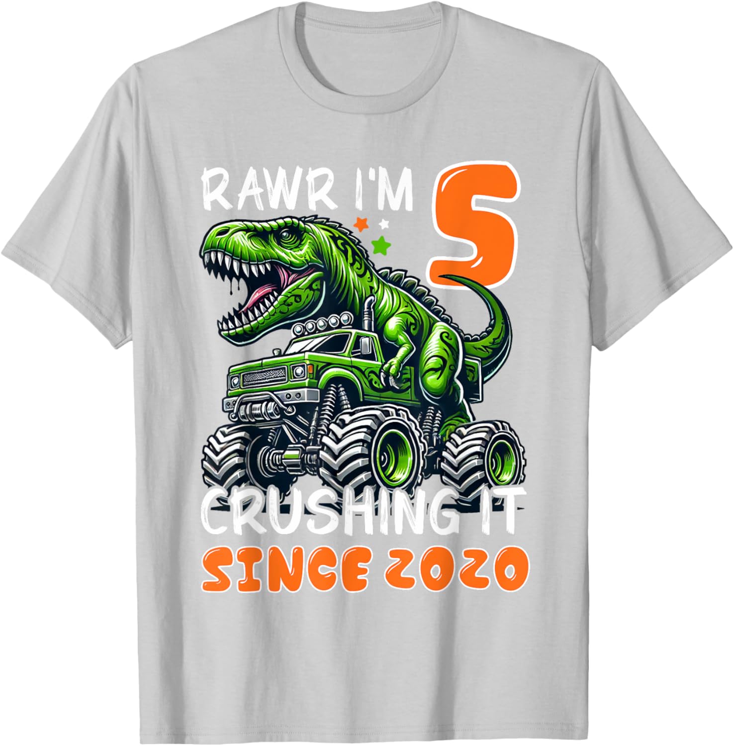 5th Birthday Monster Truck Dinosaur T-Shirt for Boys Rawr I'm 5 Fun! - 27