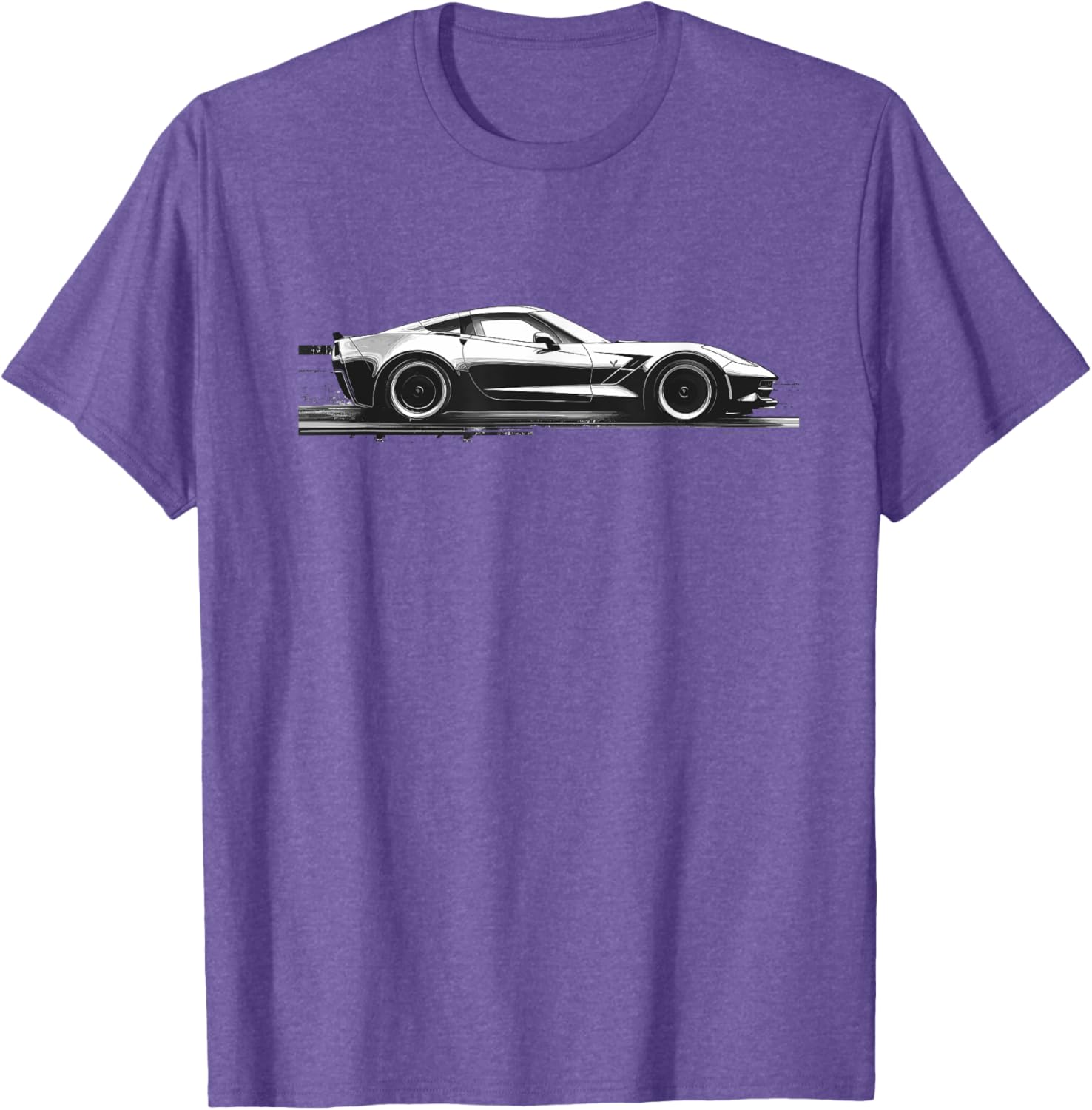 C7 Vette Silhouette Black and White Supercar Racecar T-Shirt - 2
