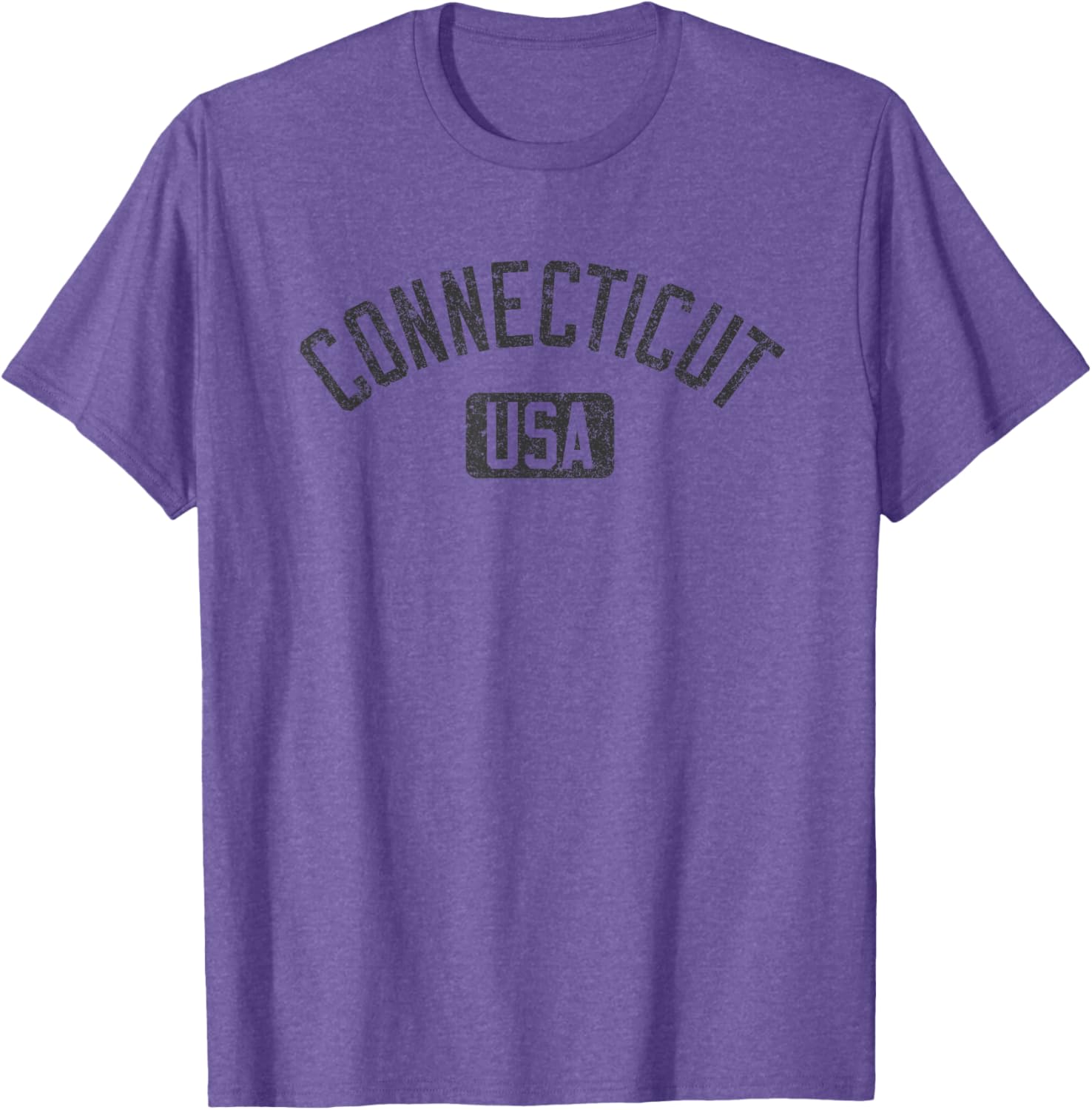 Connecticut Arched Text Distressed Black Print T-Shirt for Casual Style - 4