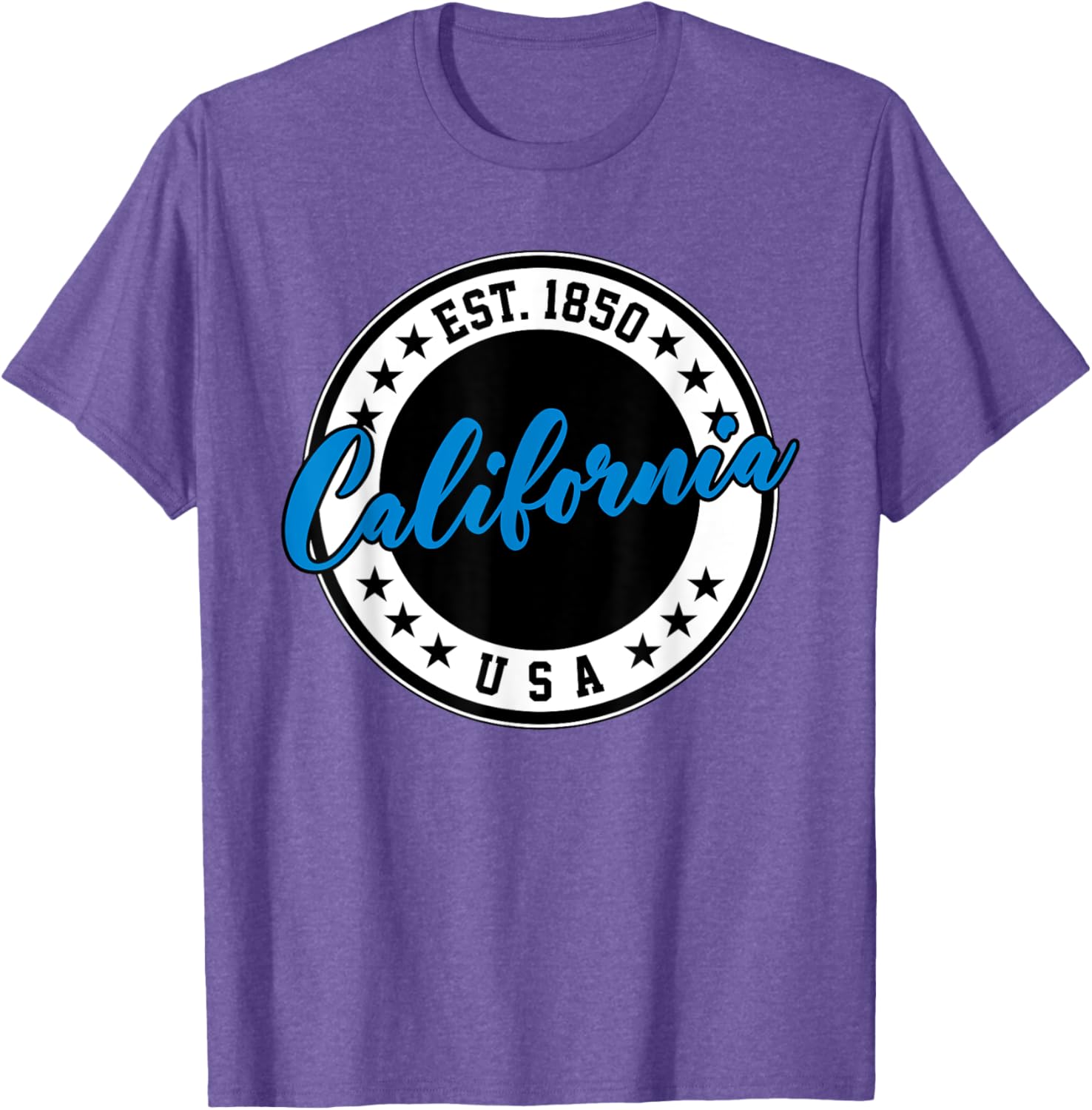 California USA Script Circle Blue Text T-Shirt for Casual Style - 1