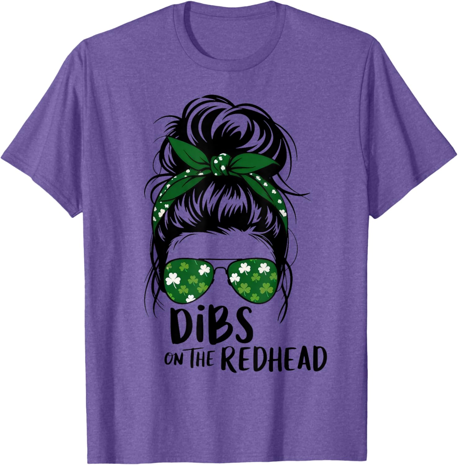 St Patricks Day Messy Bun Shamrock Redhead Dibs T-Shirt for Fun Celebrations - 5