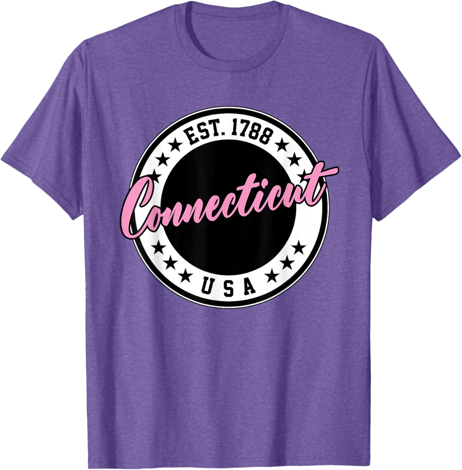 Connecticut Script Circle Pink Text T-Shirt for Casual Style and Comfort - 4