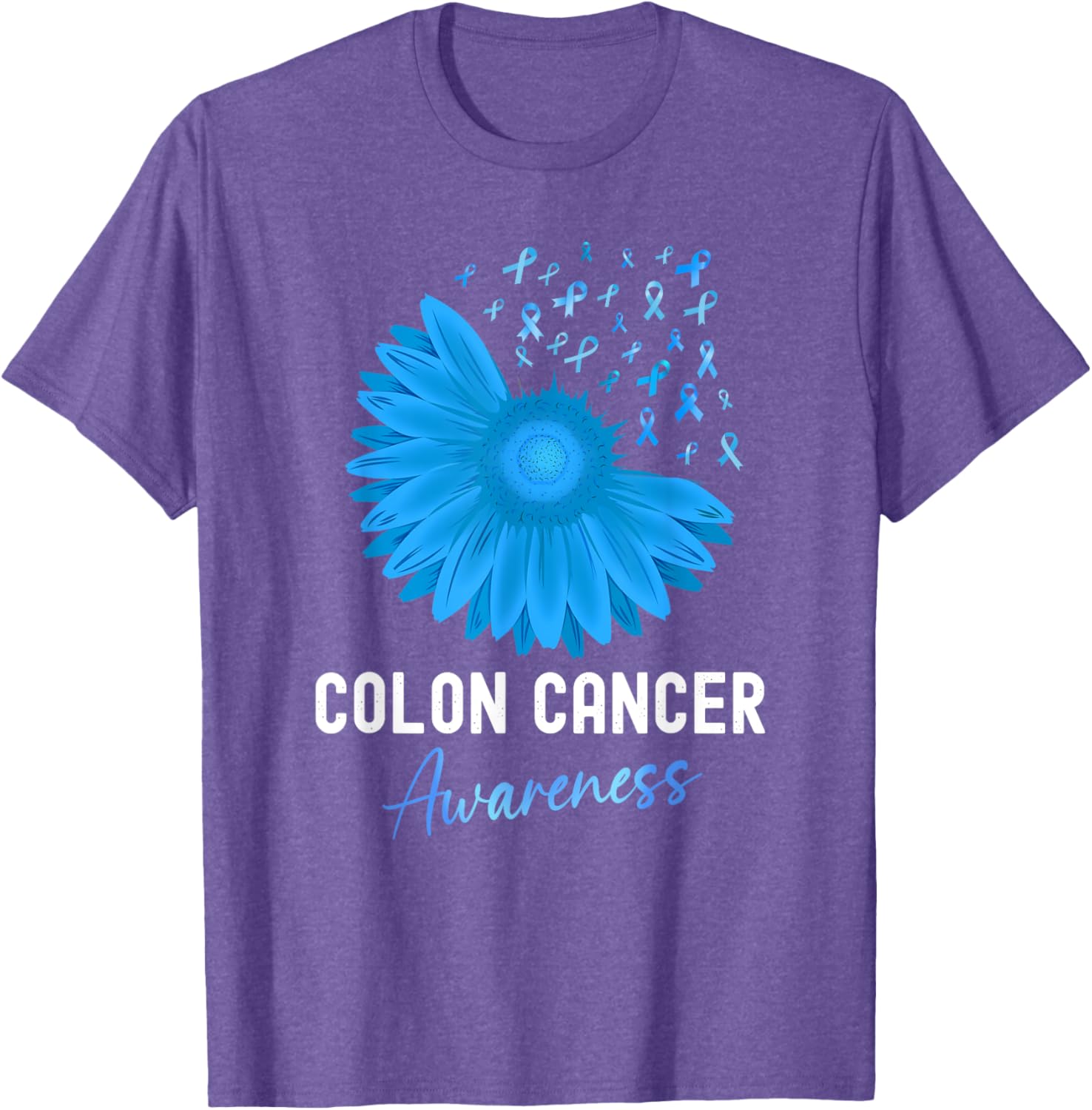 Colorectal Cancer Awareness Blue Ribbon Sunflower T-Shirt for Support - 5