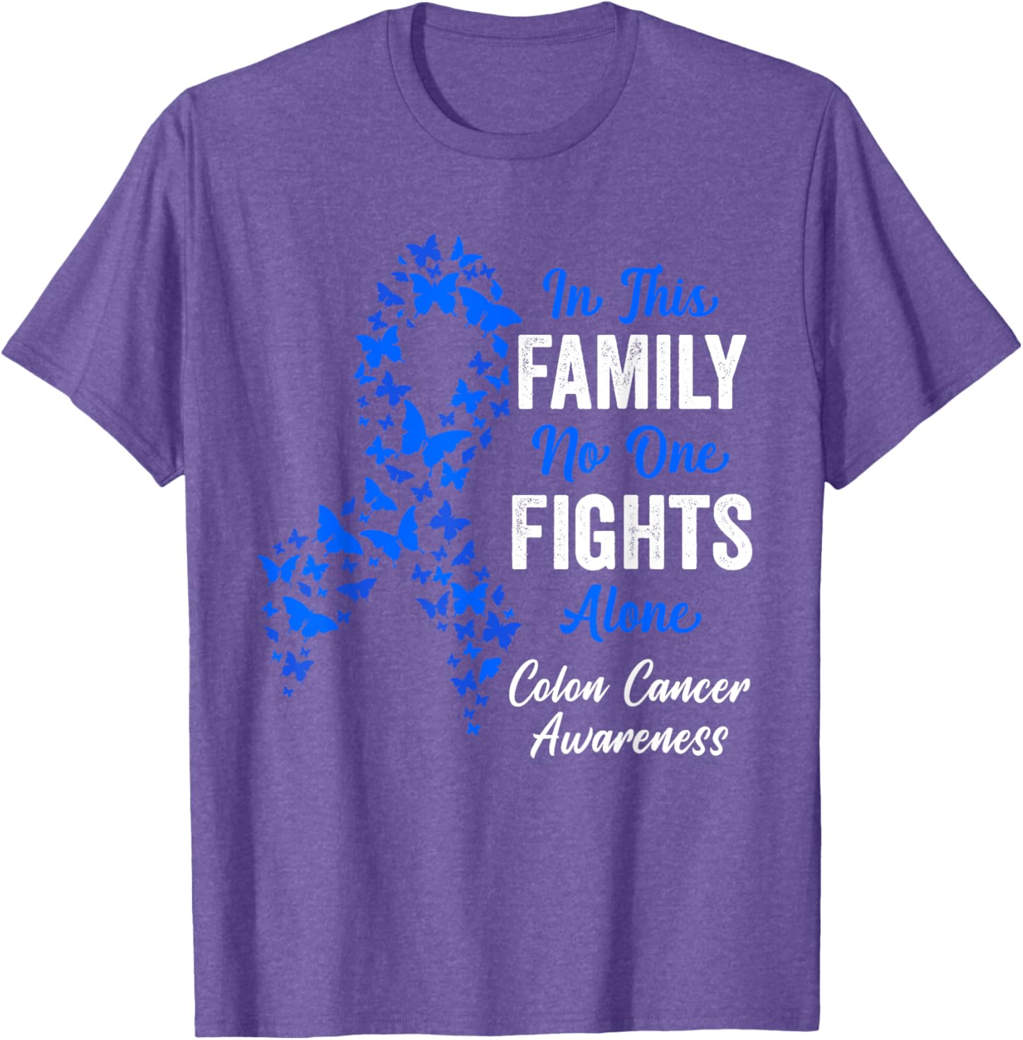 CRC Colon Cancer Awareness Blue Butterflies Family Support T-Shirt - 5