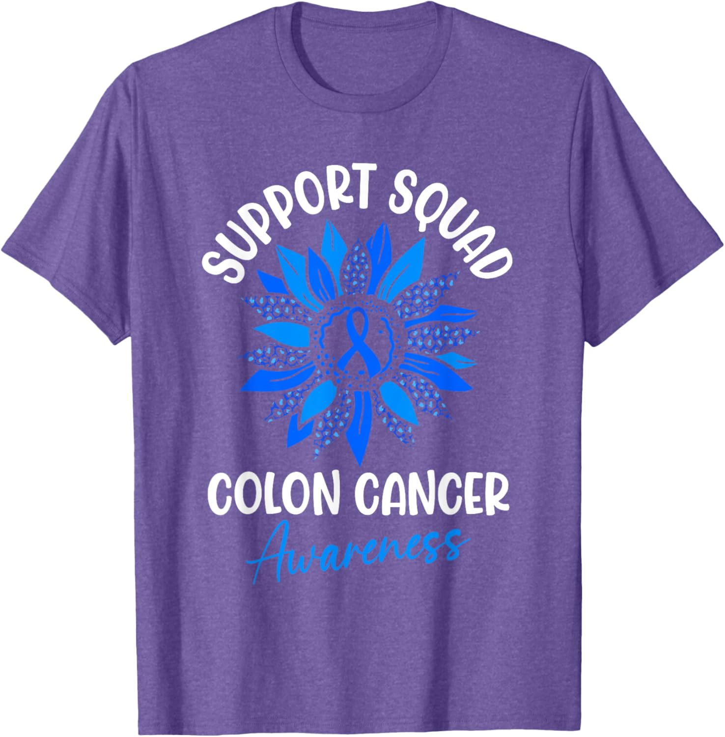 Colorectal Cancer Awareness Blue Ribbon Sunflower T-Shirt for Supporters - 12
