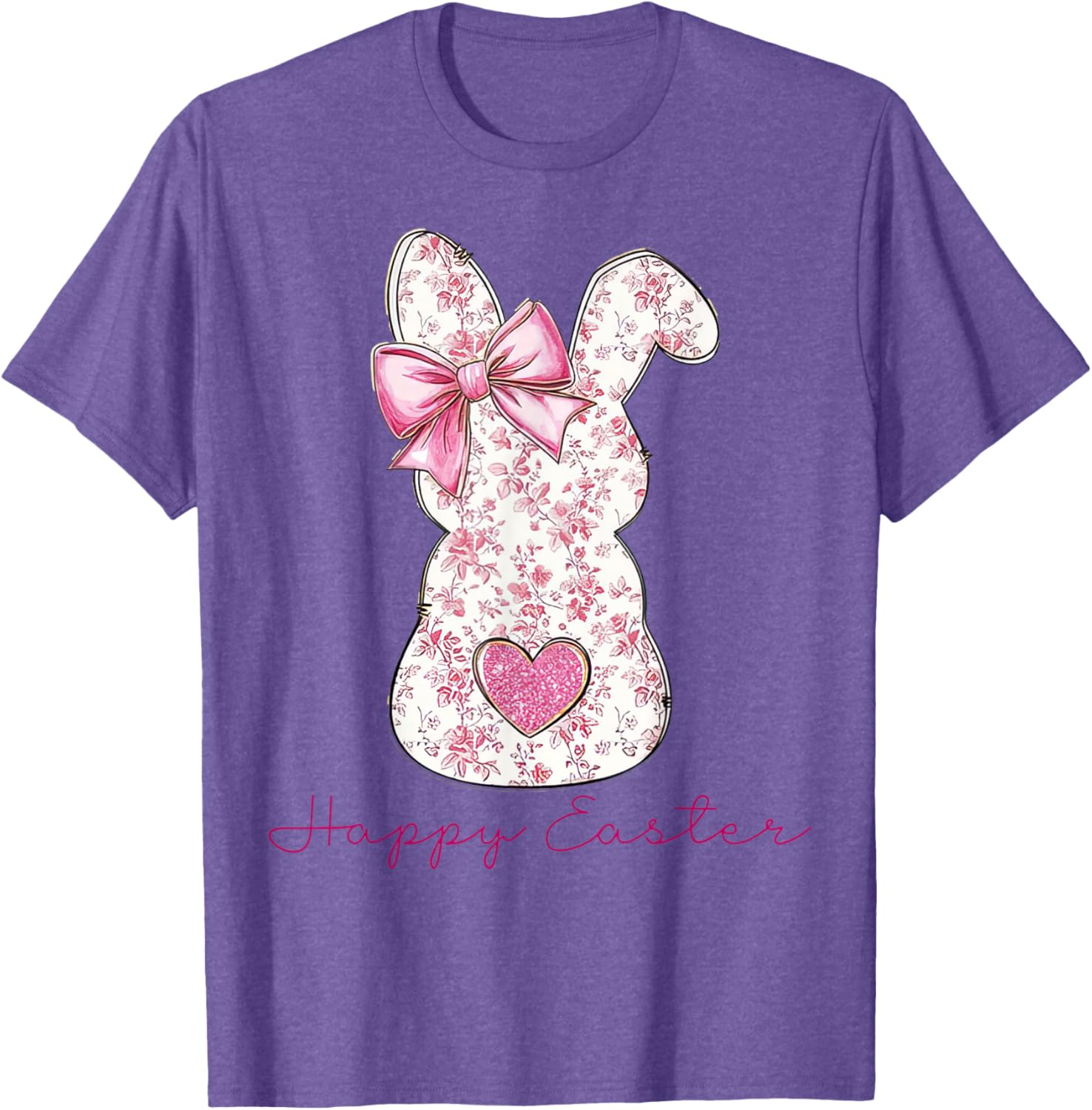 Happy Easter Pink Floral Bunny T-Shirt for Girls and Women - 24