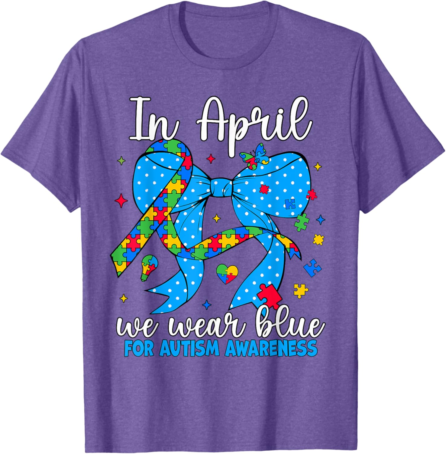 April Autism Awareness Blue Coquette Bow Puzzle T-Shirt for Support - 9