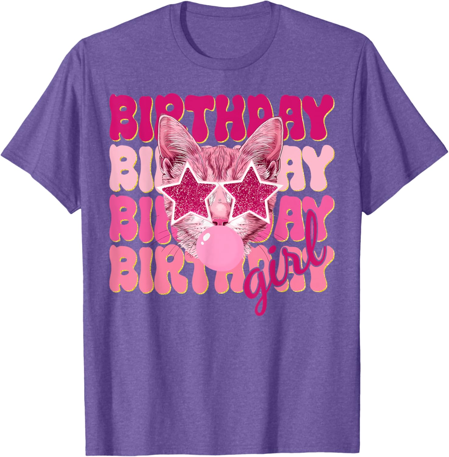 Birthday Girl Cat Bubble Blowing T-Shirt for Women Teens and Kids - 18