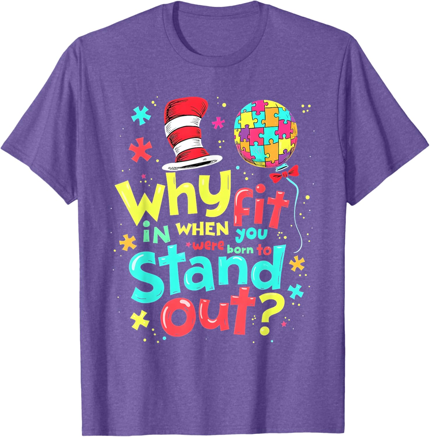 Autism Awareness Cool Cat in the Hat T-Shirt for Doctors and Teachers - 19