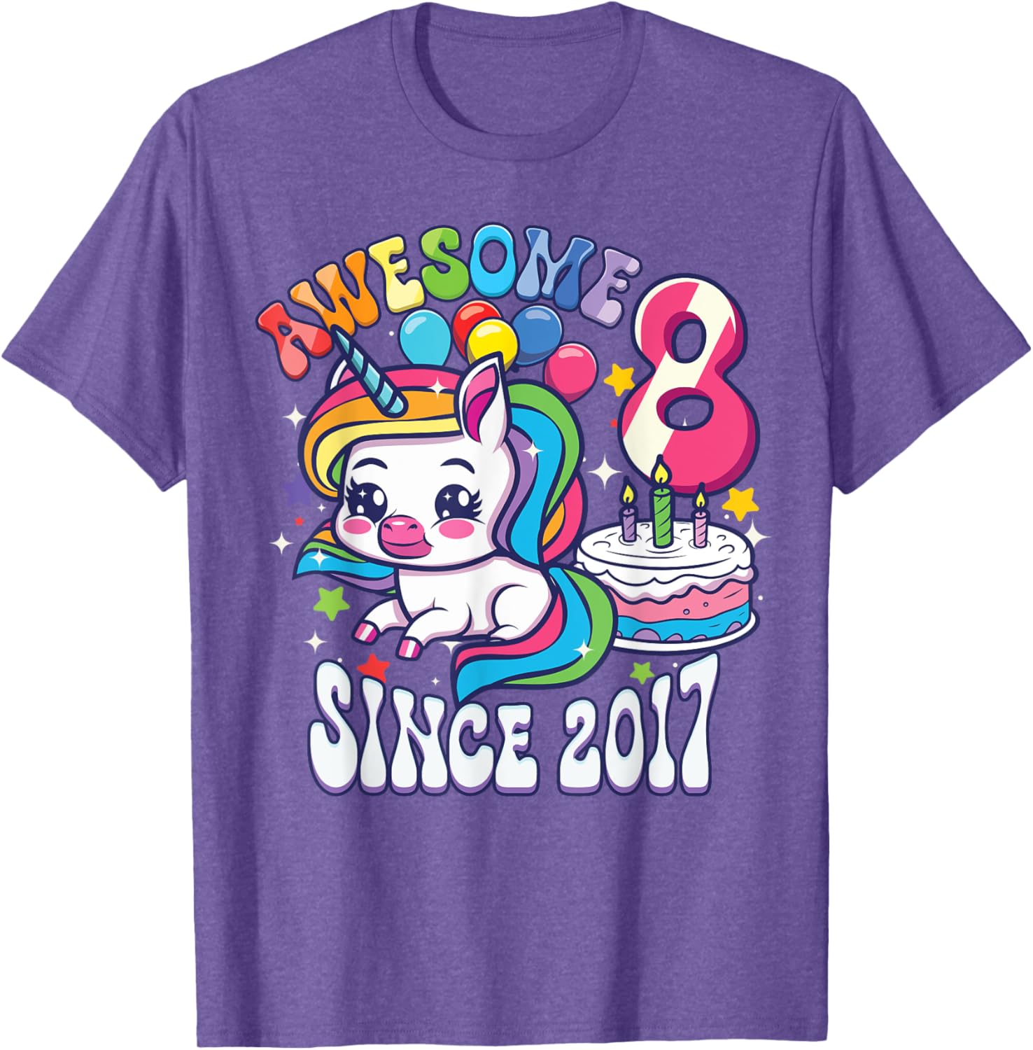 8th Birthday Unicorn T-Shirt Awesome Since 2017 Perfect Gift for Girls - 10