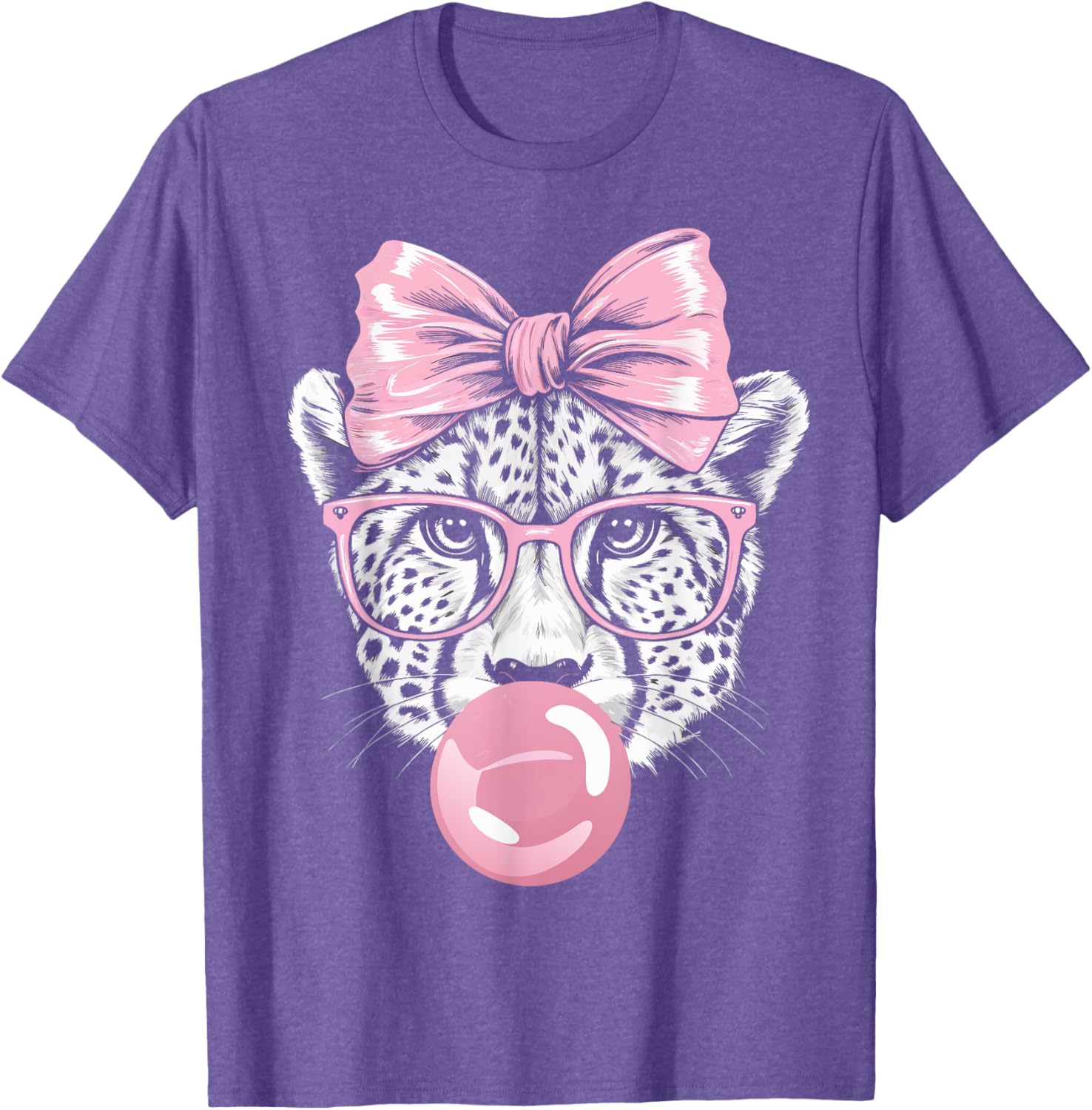 Cheetah With Glasses Blowing Pink Bubble Gum T-Shirt for Fun Fashion - 10