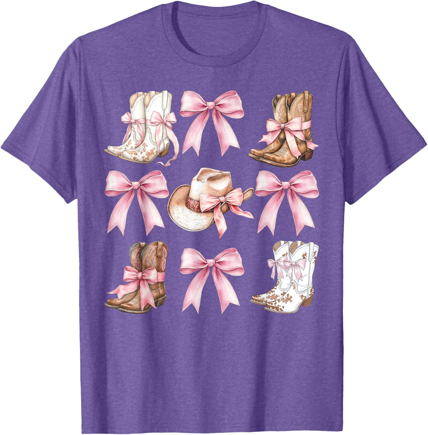 Coquette Cowgirl Boots with Pink Bows Stylish Y2K Womens T-Shirt - 20