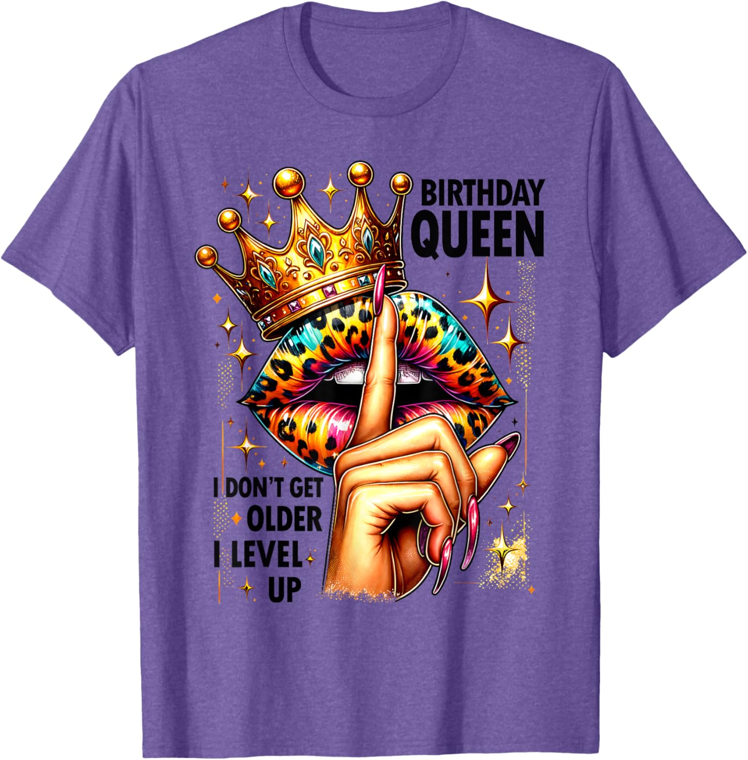 Crown Lips Birthday T-Shirt: Level Up Queen Party Style for Her - 3