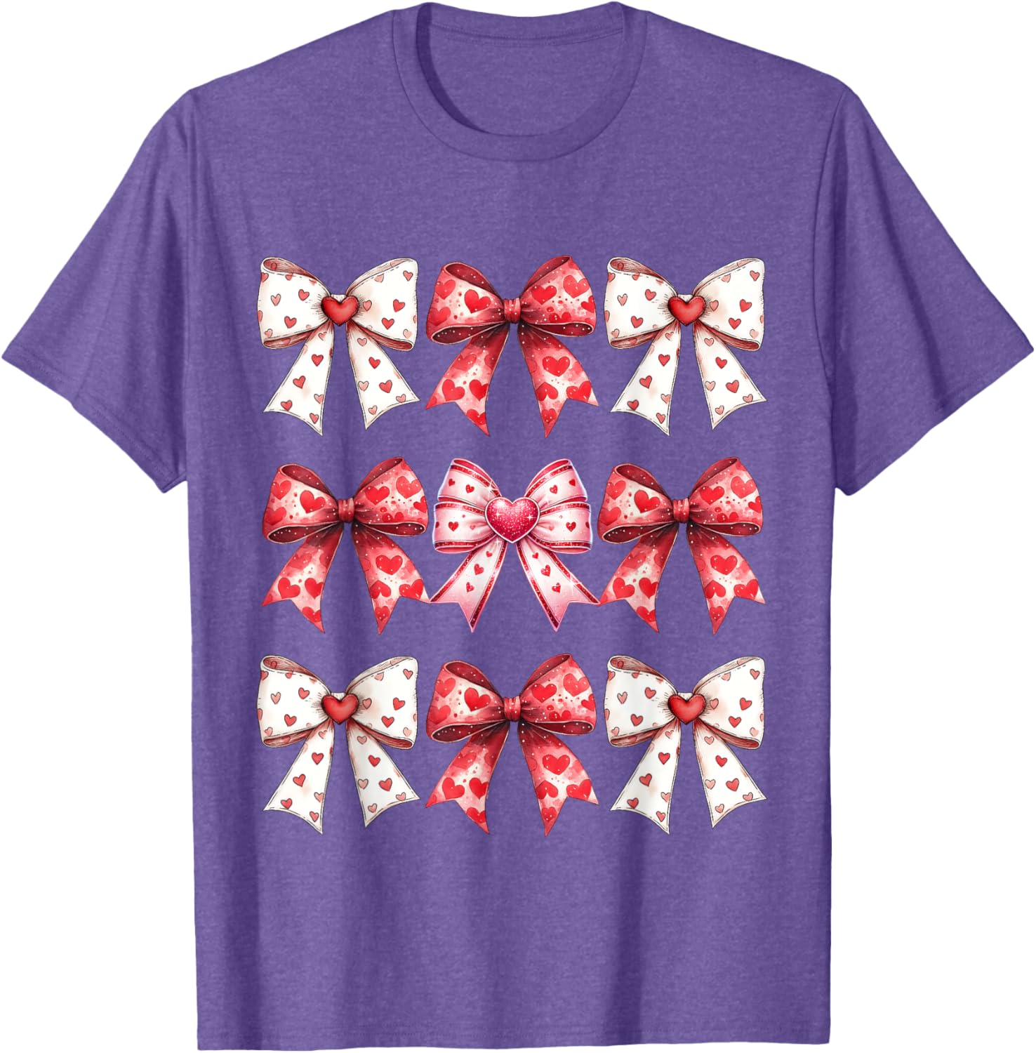 Valentine's Day Heart Coquette Bow Ribbons T-Shirt for Women and Girls - 21
