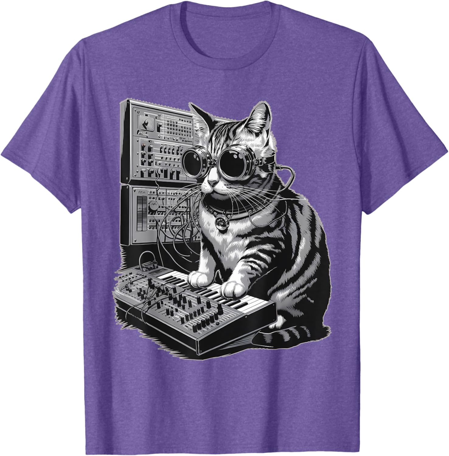 Steampunk Cat Playing Synthesizer Techno Music T-Shirt for Cat Lovers - 15