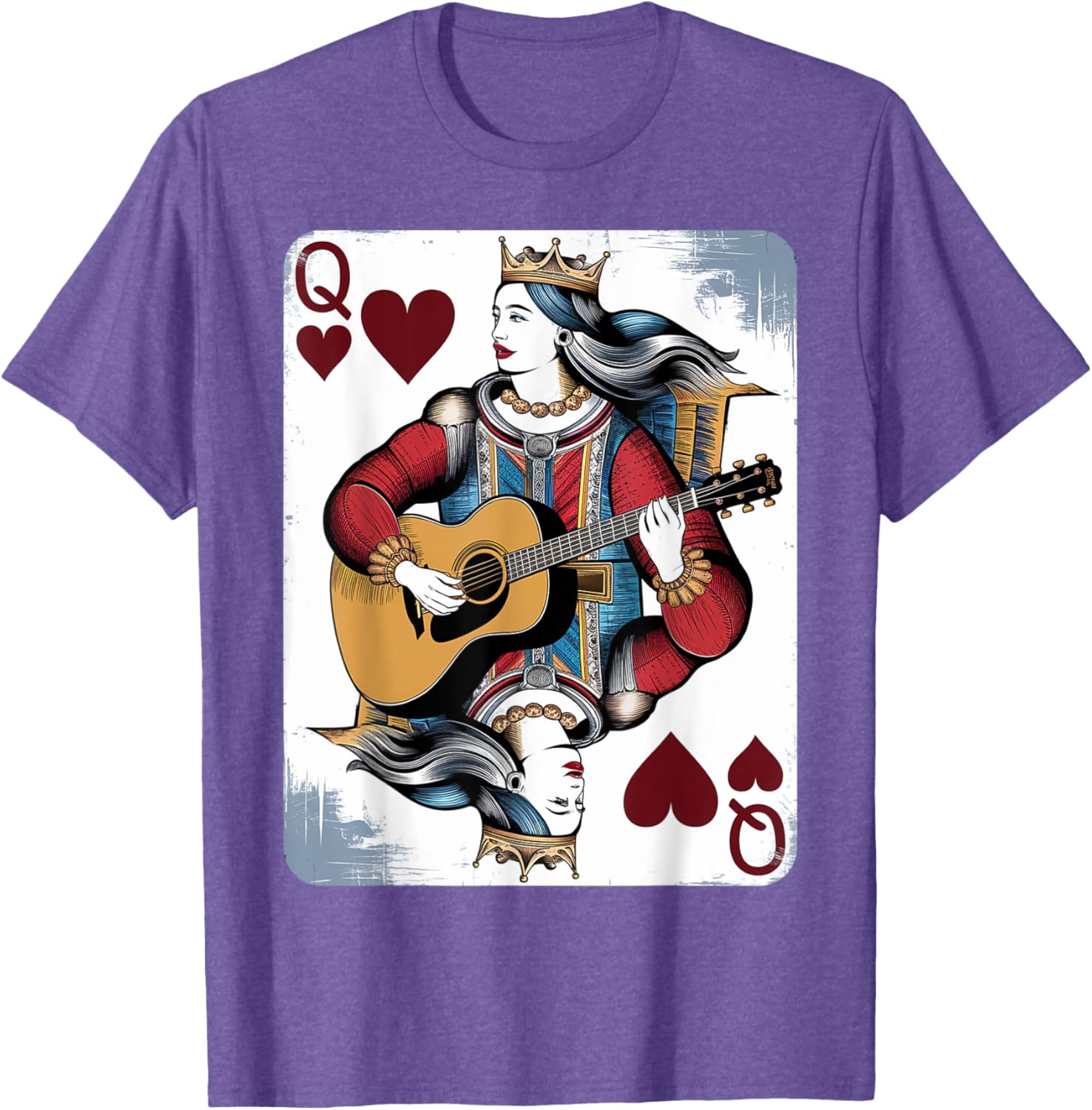 Vintage Queen of Hearts Guitarist T-Shirt for Music and Card Game Lovers - 28