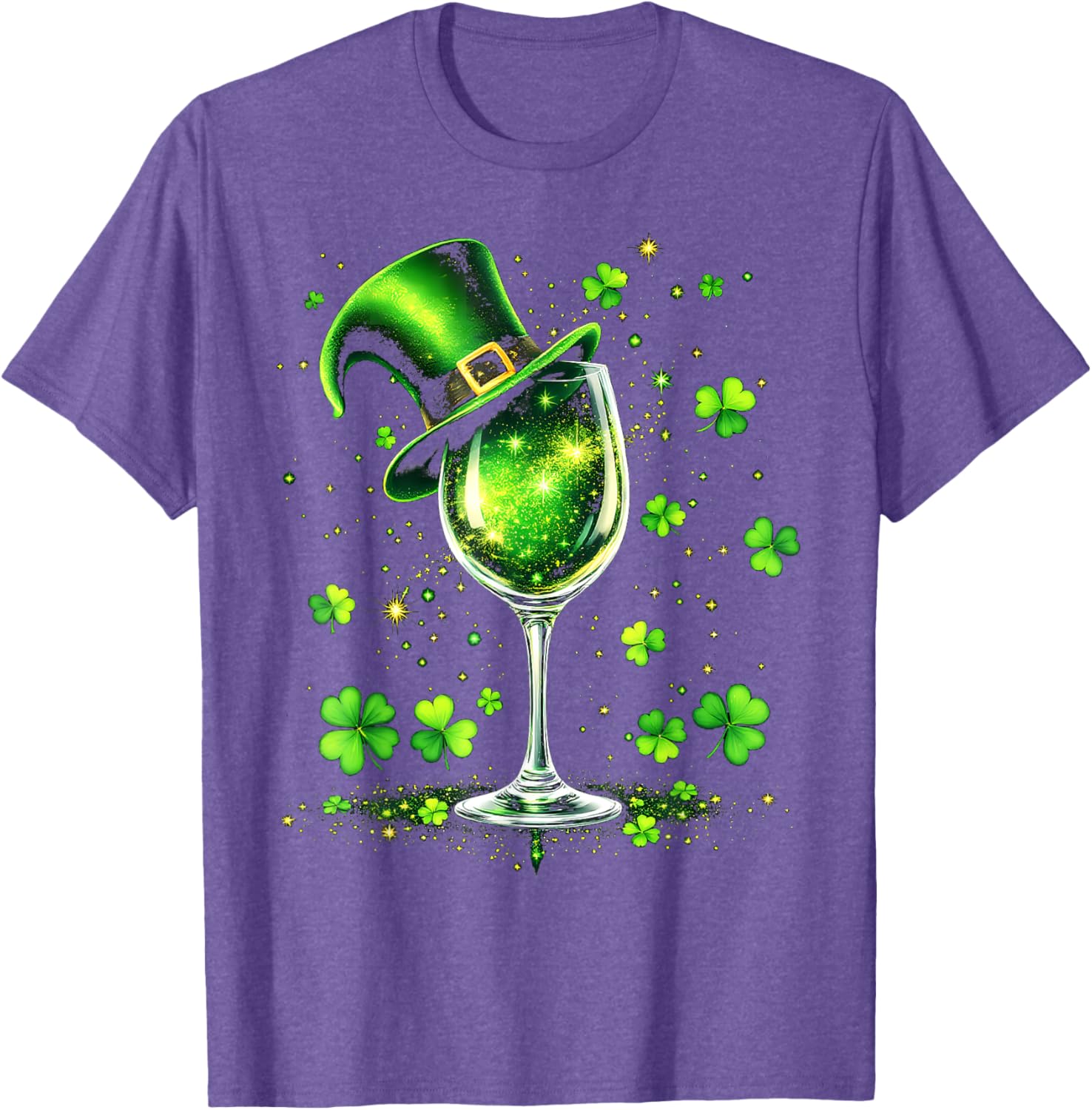 St Patricks Day Shamrock Wine Glass and Leprechaun Hat T-Shirt - 23