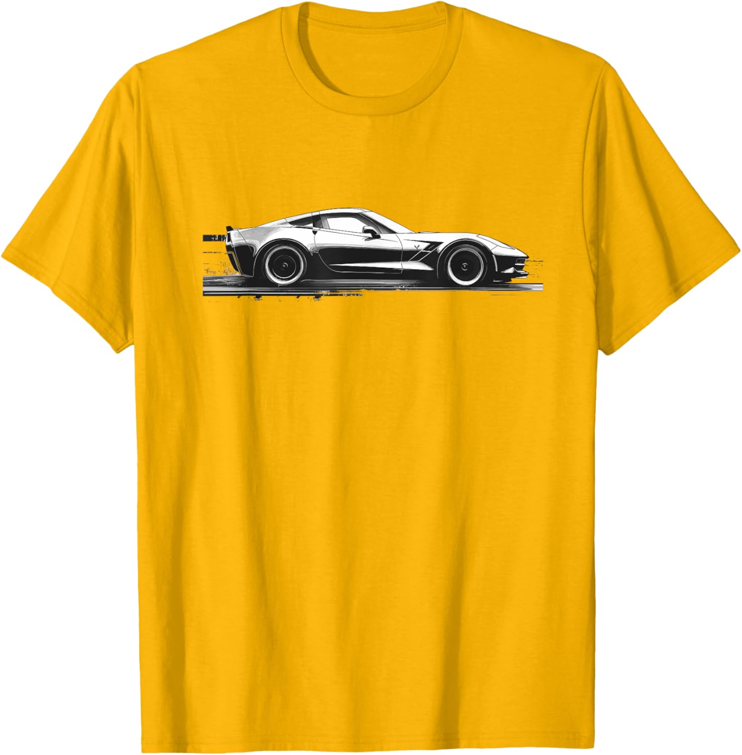C7 Vette Silhouette Black and White Supercar Racecar T-Shirt - 3