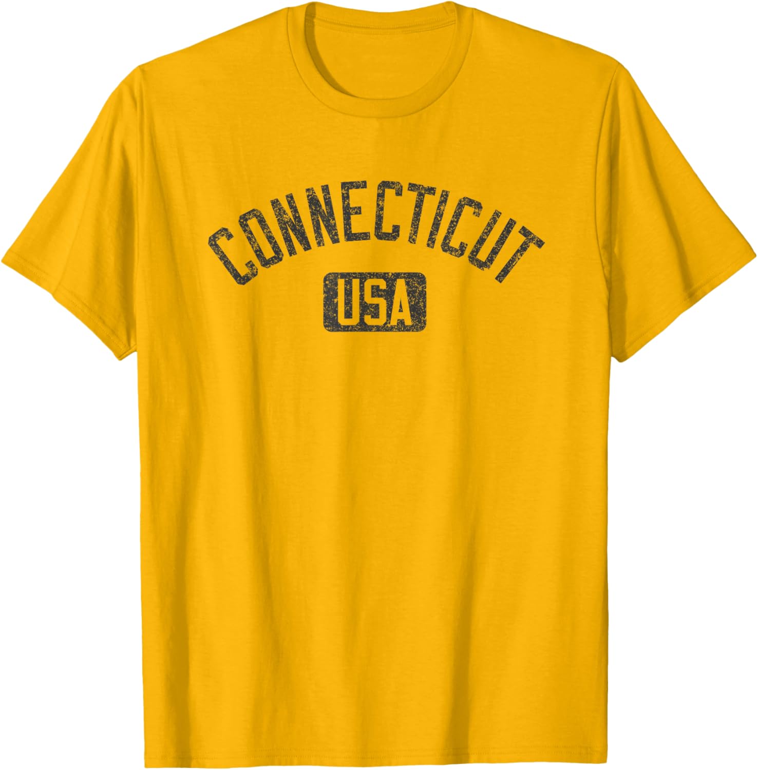 Connecticut Arched Text Distressed Black Print T-Shirt for Casual Style - 6