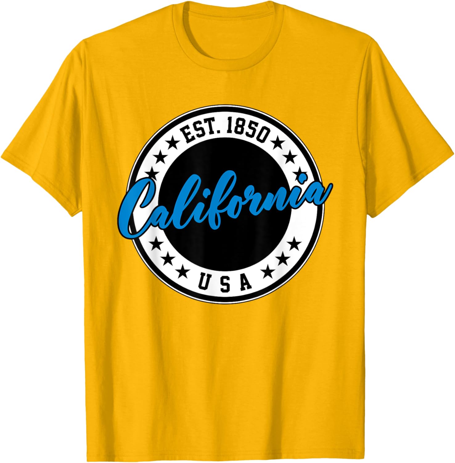 California USA Script Circle Blue Text T-Shirt for Casual Style - 23