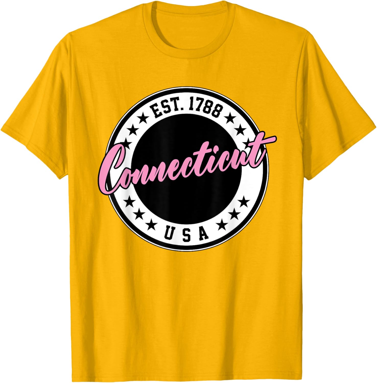 Connecticut Script Circle Pink Text T-Shirt for Casual Style and Comfort - 24